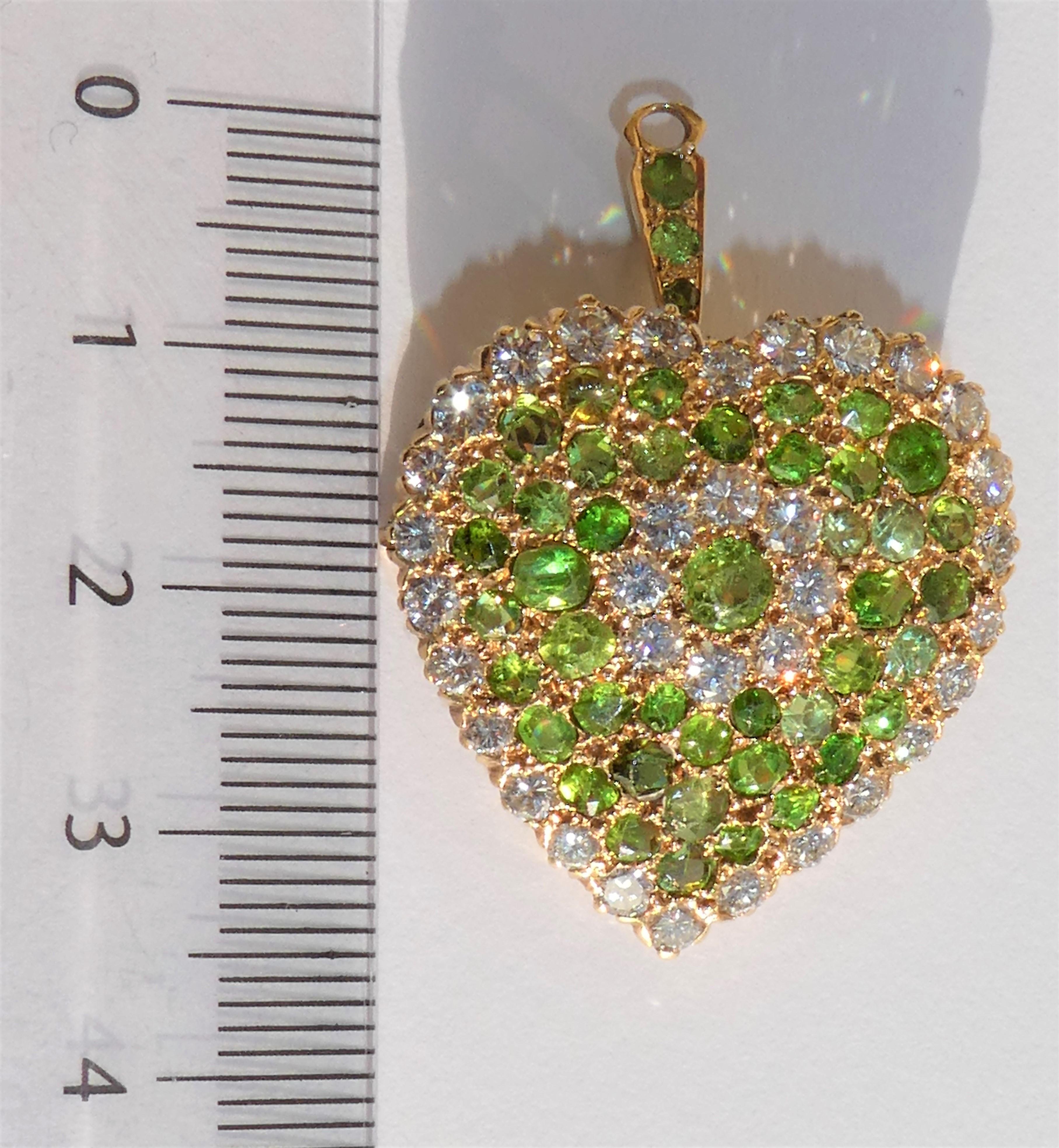 Art Deco Demantoid Diamond Gold Heart Brooch Pendant For Sale 3