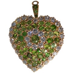 Art Deco Demantoid Diamond Gold Heart Brooch Pendant