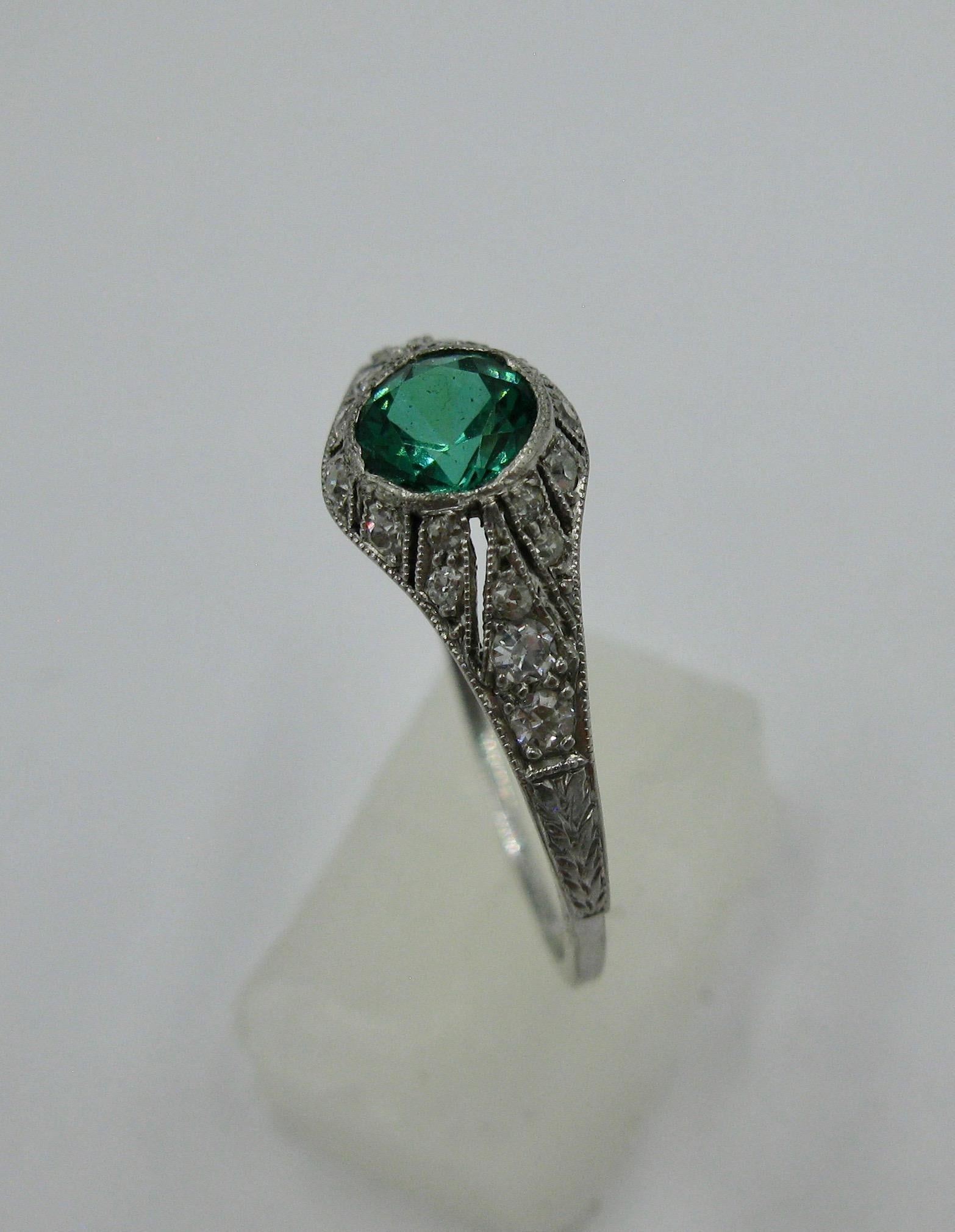 Art Deco Demantoid Green Garnet Diamond Platinum Wedding Engagement ...