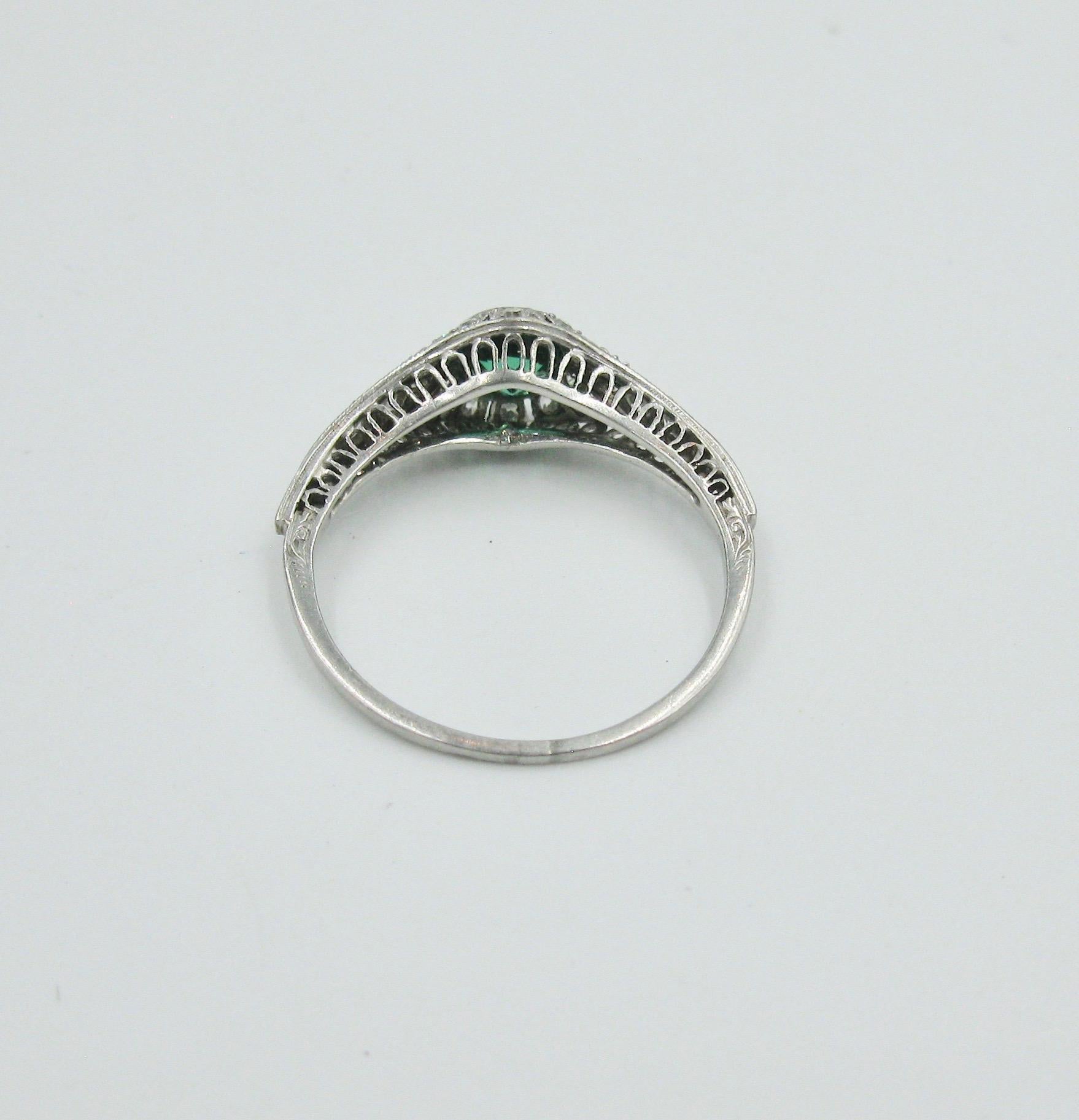 Women's Art Deco Demantoid Green Garnet Diamond Platinum Wedding Engagement Ring