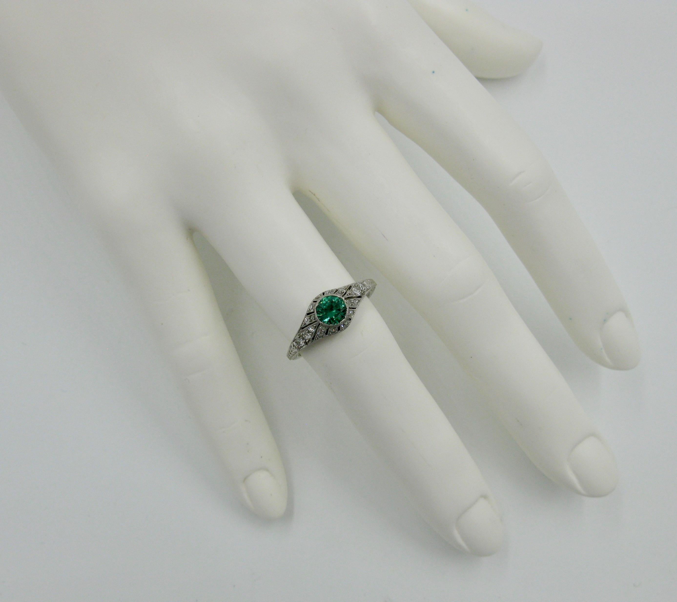 Art Deco Demantoid Green Garnet Diamond Platinum Wedding Engagement Ring 1