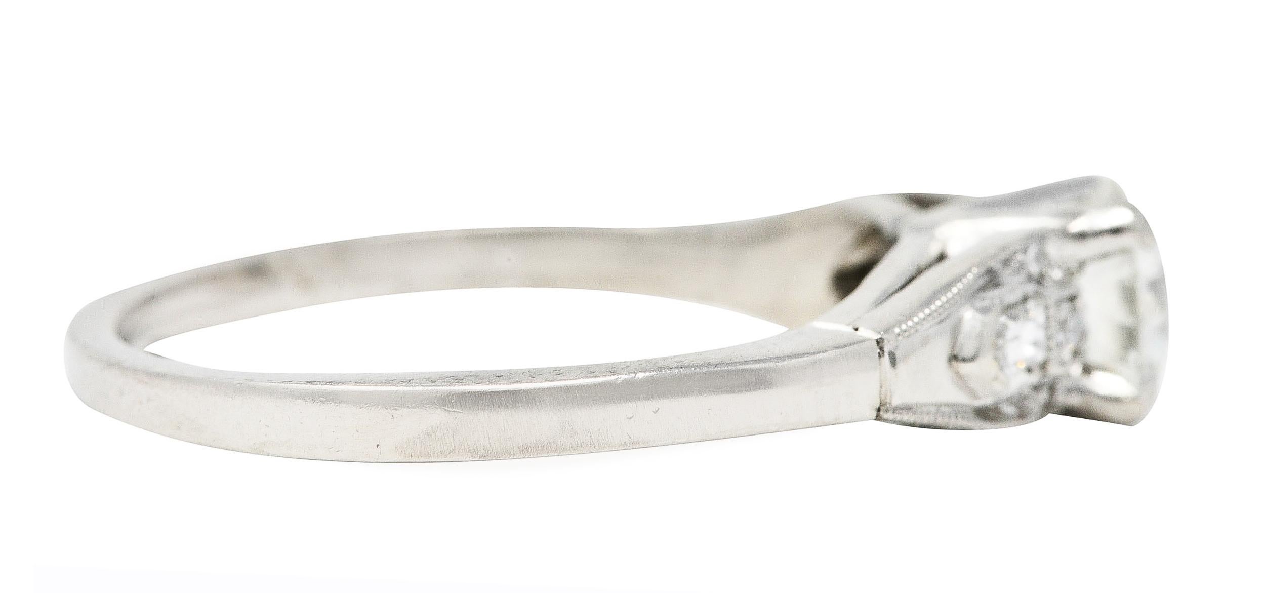 Baguette Cut Art Deco Demaria 0.91 Carat Diamond Platinum Engagement Ring For Sale