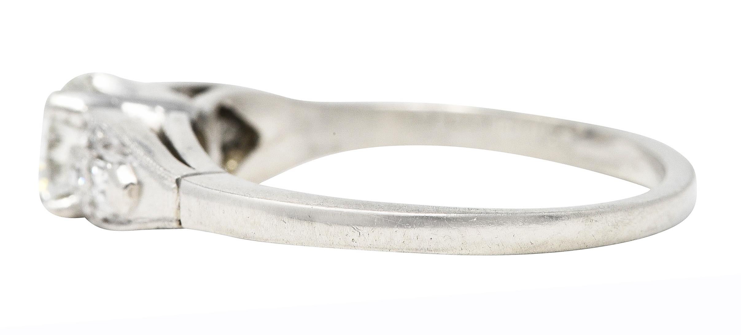 Women's or Men's Art Deco Demaria 0.91 Carat Diamond Platinum Engagement Ring For Sale