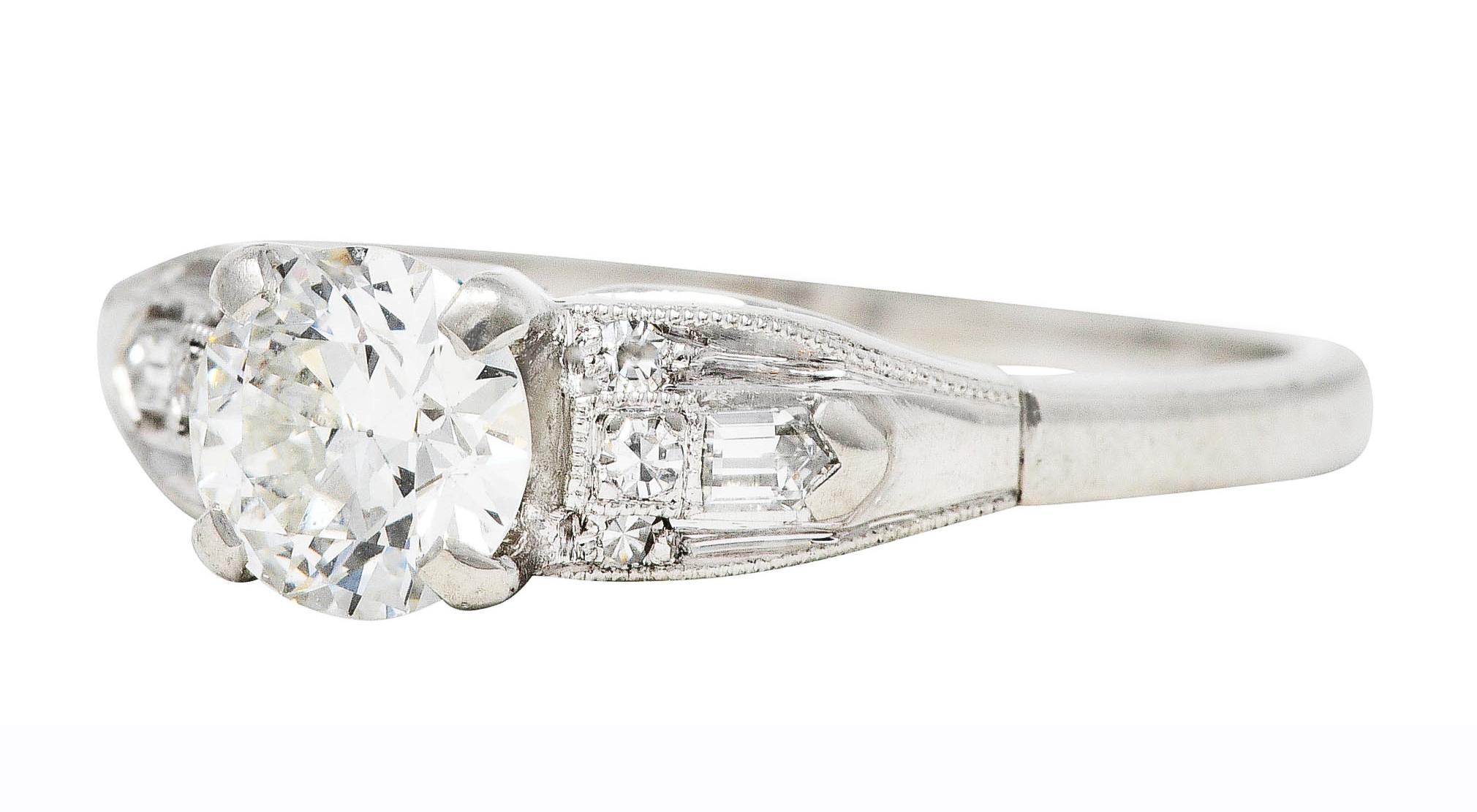 Art Deco Demaria 0.91 Carat Diamond Platinum Engagement Ring For Sale 1