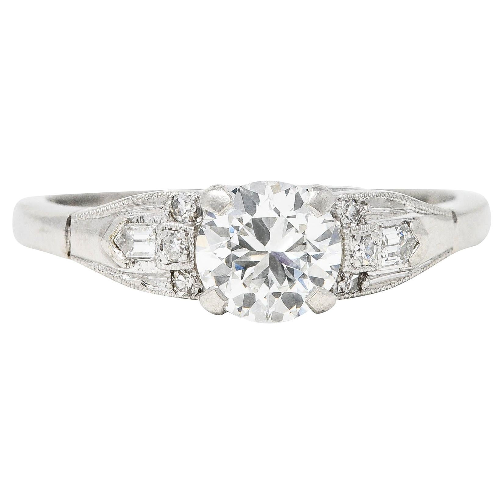 Art Deco Demaria 0.91 Carat Diamond Platinum Engagement Ring For Sale