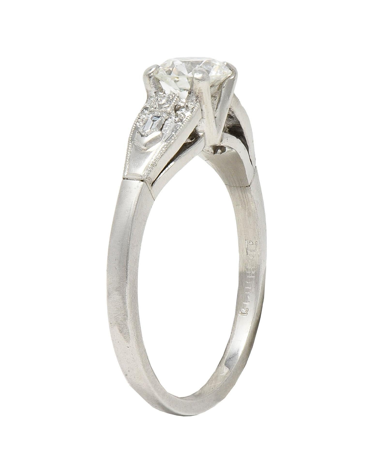 Art Deco Demaria 0.91 CTW Transitional Diamond Platinum Vintage Engagement Ring For Sale 6