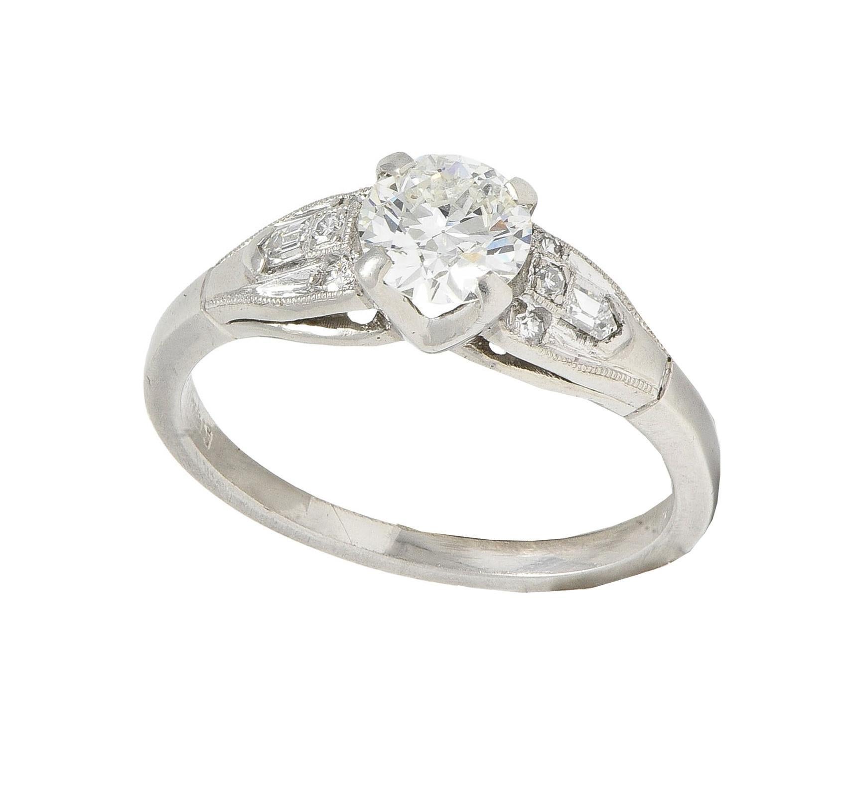 Art Deco Demaria 0.91 CTW Transitional Diamond Platinum Vintage Engagement Ring For Sale 7