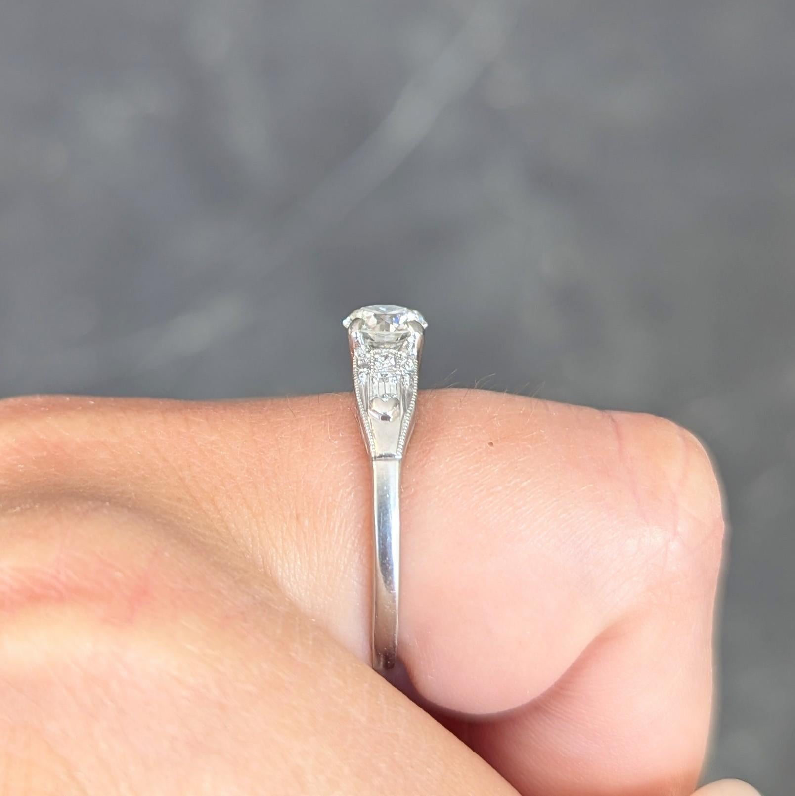 Art Deco Demaria 0.91 CTW Transitional Diamond Platinum Vintage Engagement Ring For Sale 9