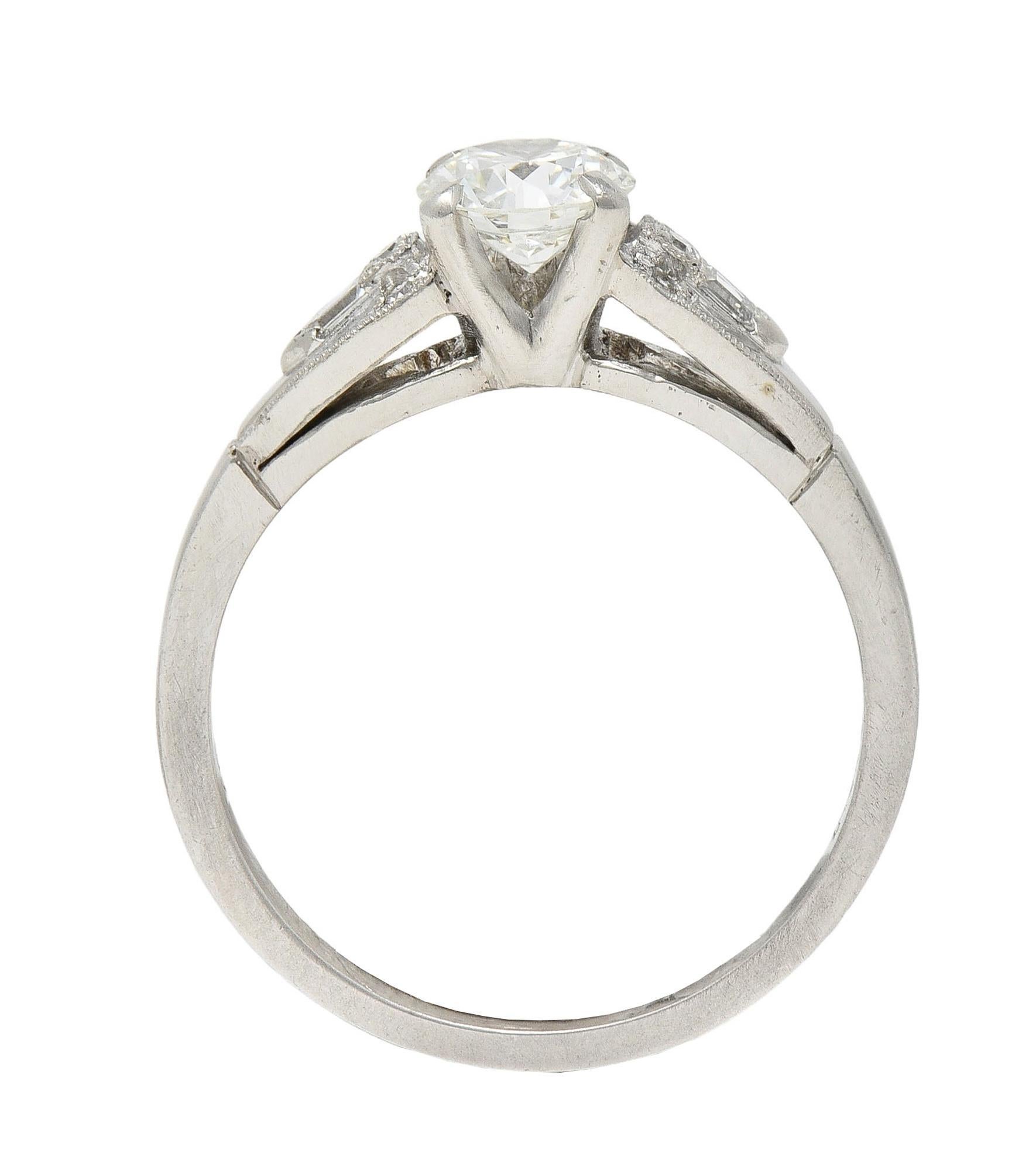 Art Deco Demaria 0.91 CTW Transitional Diamond Platinum Vintage Engagement Ring In Excellent Condition For Sale In Philadelphia, PA