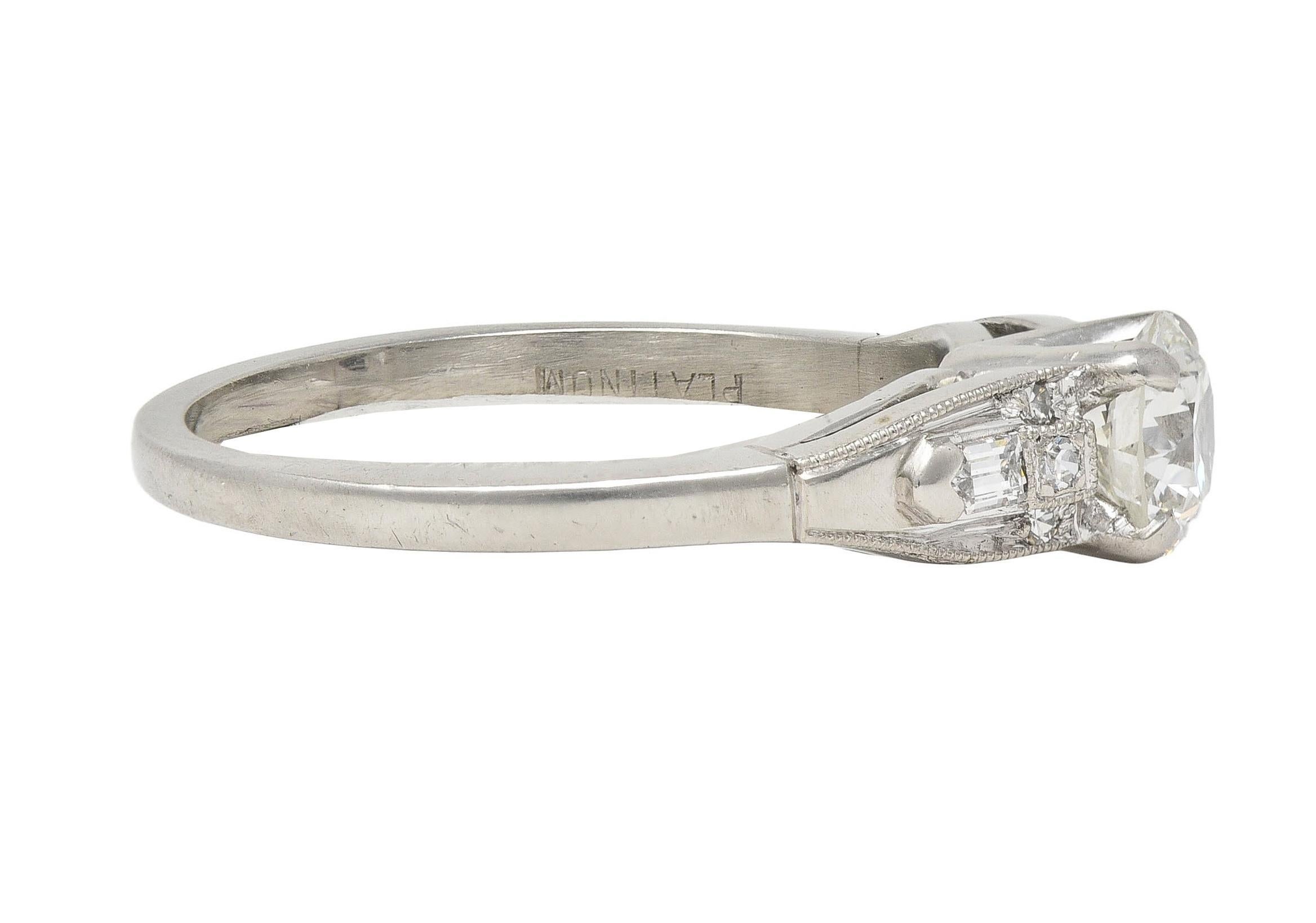 Women's or Men's Art Deco Demaria 0.91 CTW Transitional Diamond Platinum Vintage Engagement Ring For Sale