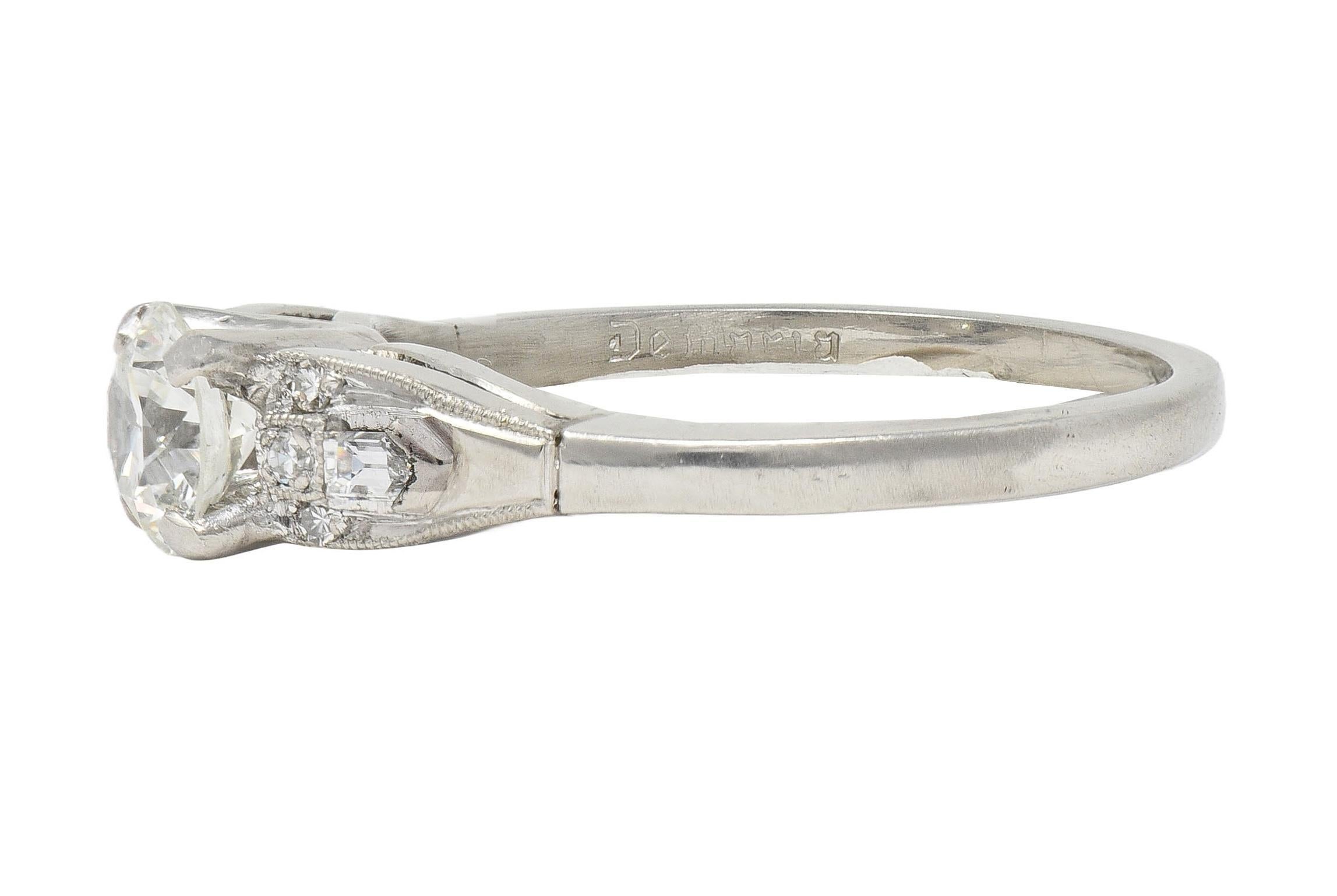 Art Deco Demaria 0.91 CTW Transitional Diamond Platinum Vintage Engagement Ring For Sale 2