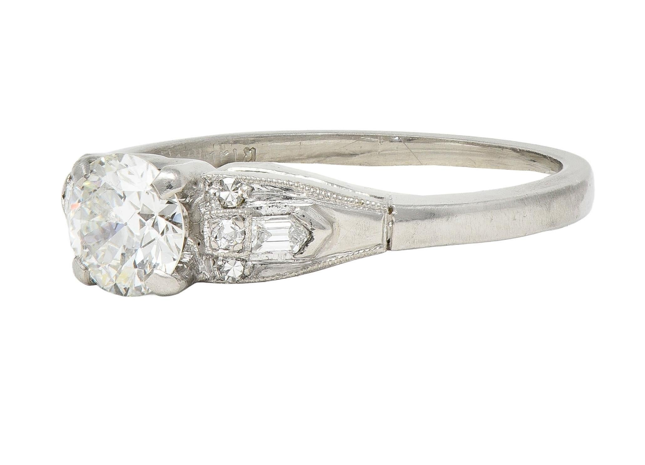 Art Deco Demaria 0.91 CTW Transitional Diamond Platinum Vintage Engagement Ring For Sale 3
