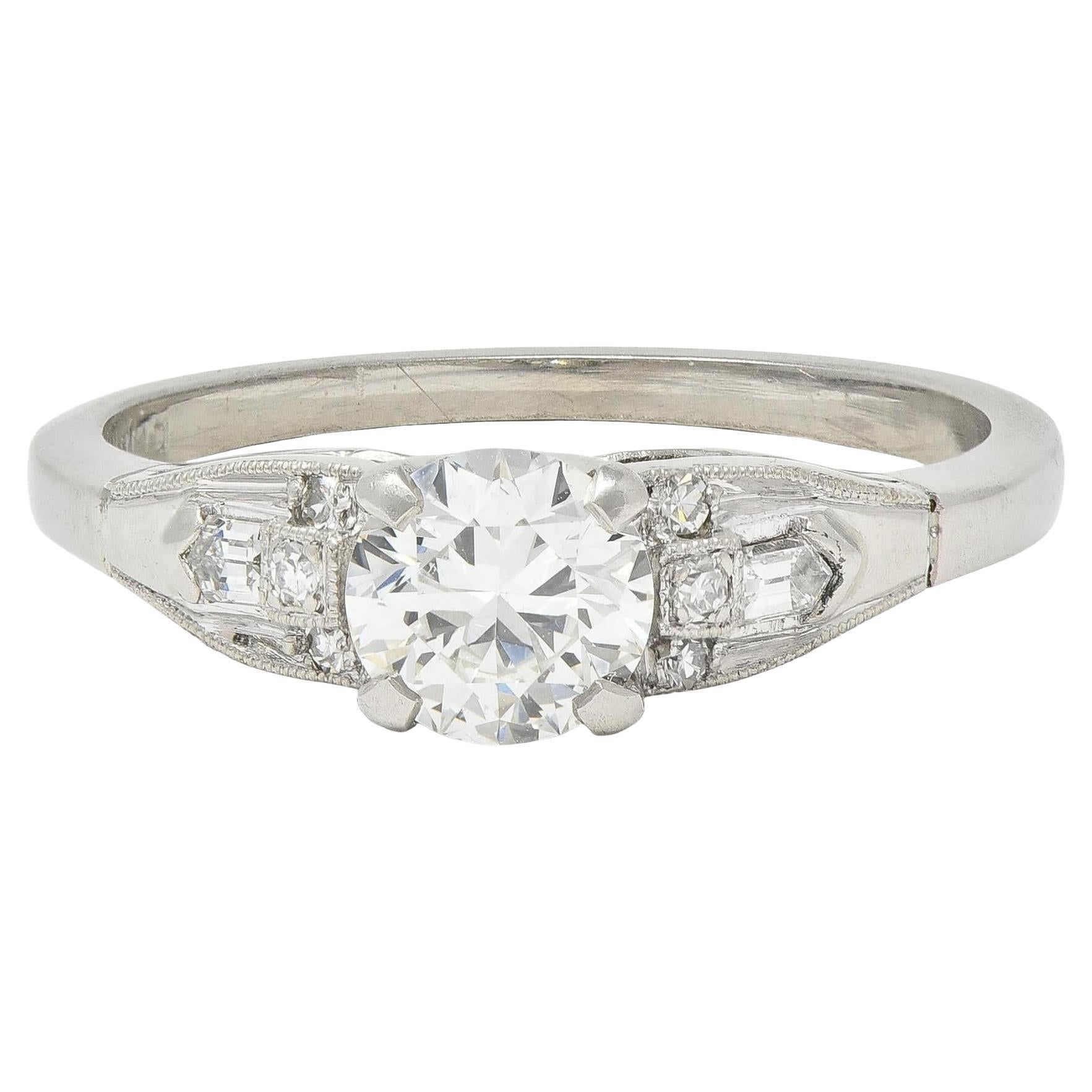 Art Deco Demaria 0.91 CTW Transitional Diamond Platinum Vintage Engagement Ring