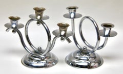 Art Deco Demeyere Chrome set of 2 of Candlesticks,  Belgium 1930s