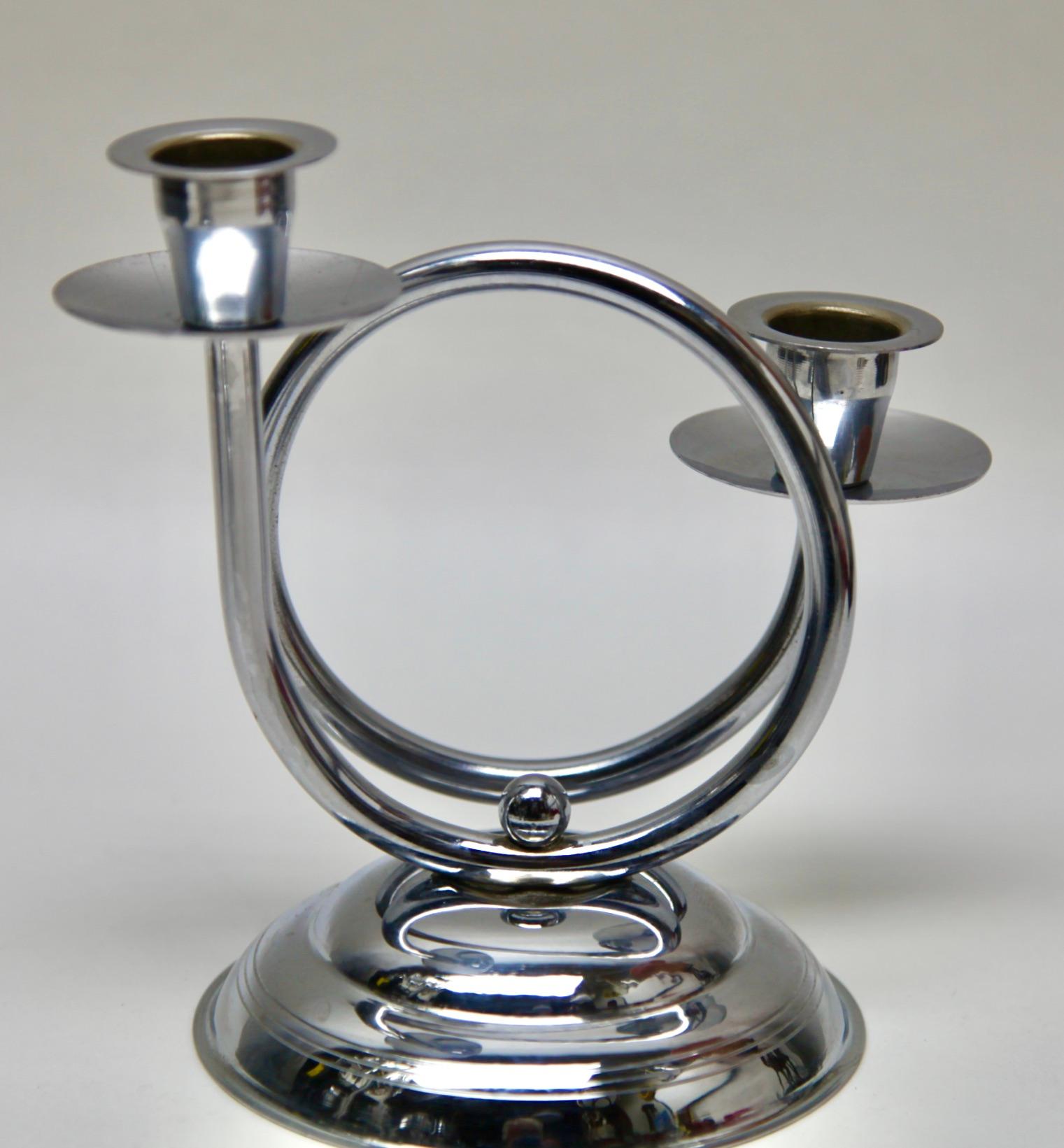 Art Deco Demeyere Chrome set of 2 of Candlesticks,  Belgium 1930s In Good Condition For Sale In Verviers, BE