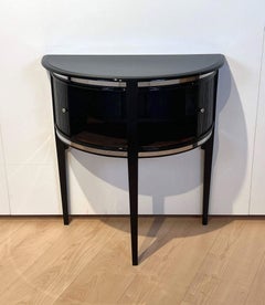 Art Deco Demi-Lune Cabinet, Oak, Black Lacquer, France circa 1940