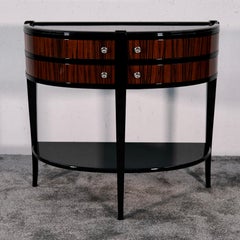 Console Art déco en forme de demi-lune, en macassar et laque noire, France, années 1930