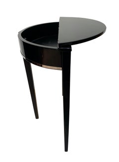Art Deco Demi-Lune Console Table, Black Piano Lacquer on Oak, France circa 1930