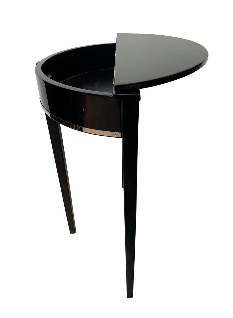 Art Deco Demi Lune Console Table Black Piano Lacquer On Oak