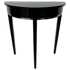 Art Deco Demi-Lune Console Table, Black Piano Lacquer on Oak, France circa 1930