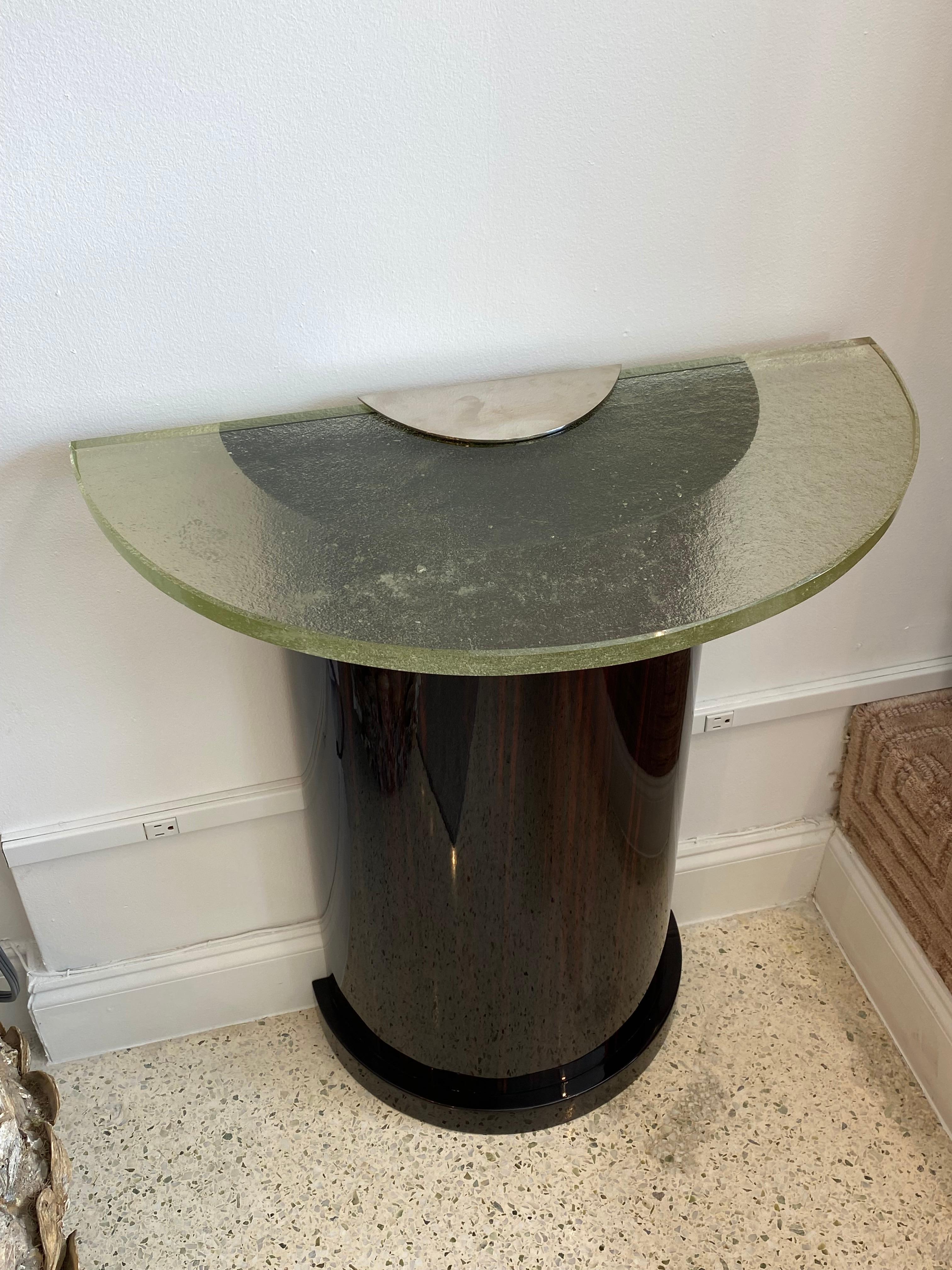 Veneer Art Deco Demi-Lune Console Table