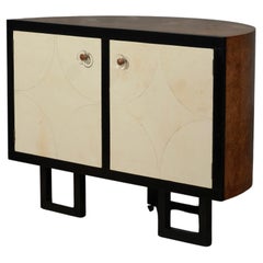 Art Deco Demi-lune Goat Skin and Glass Handles Sideboard, 1930