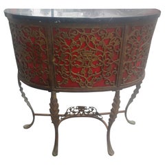 Art Deco Demi-Lune Iron with Marble Console Cabinet Manner of Oscar Bach