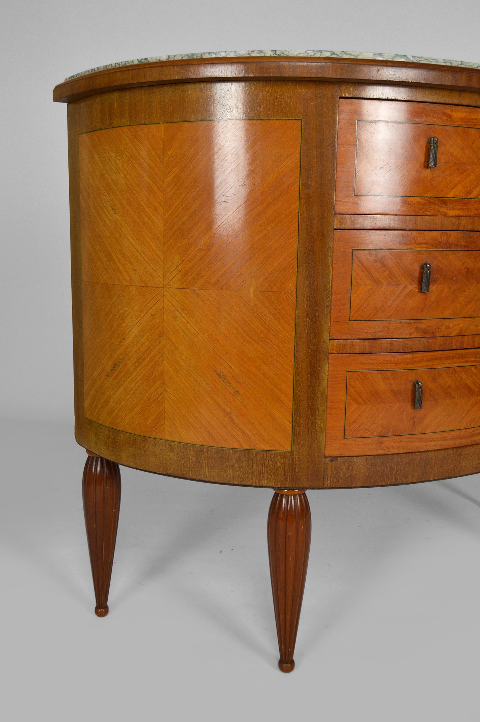 Art Deco Demilune Mahogany & Marble-Top Commode / Chest of Drawers, circa 1925 For Sale 4