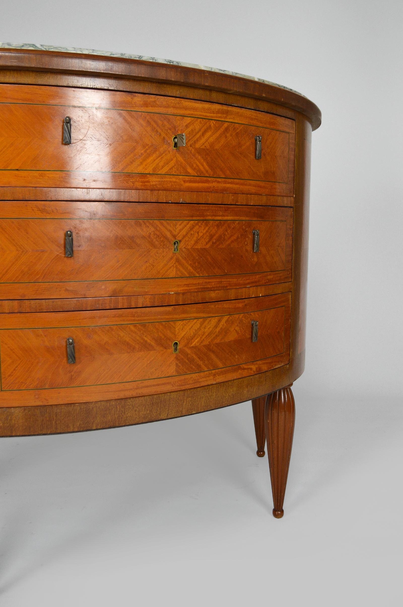 Art Deco Demilune Mahogany & Marble-Top Commode / Chest of Drawers, circa 1925 For Sale 5