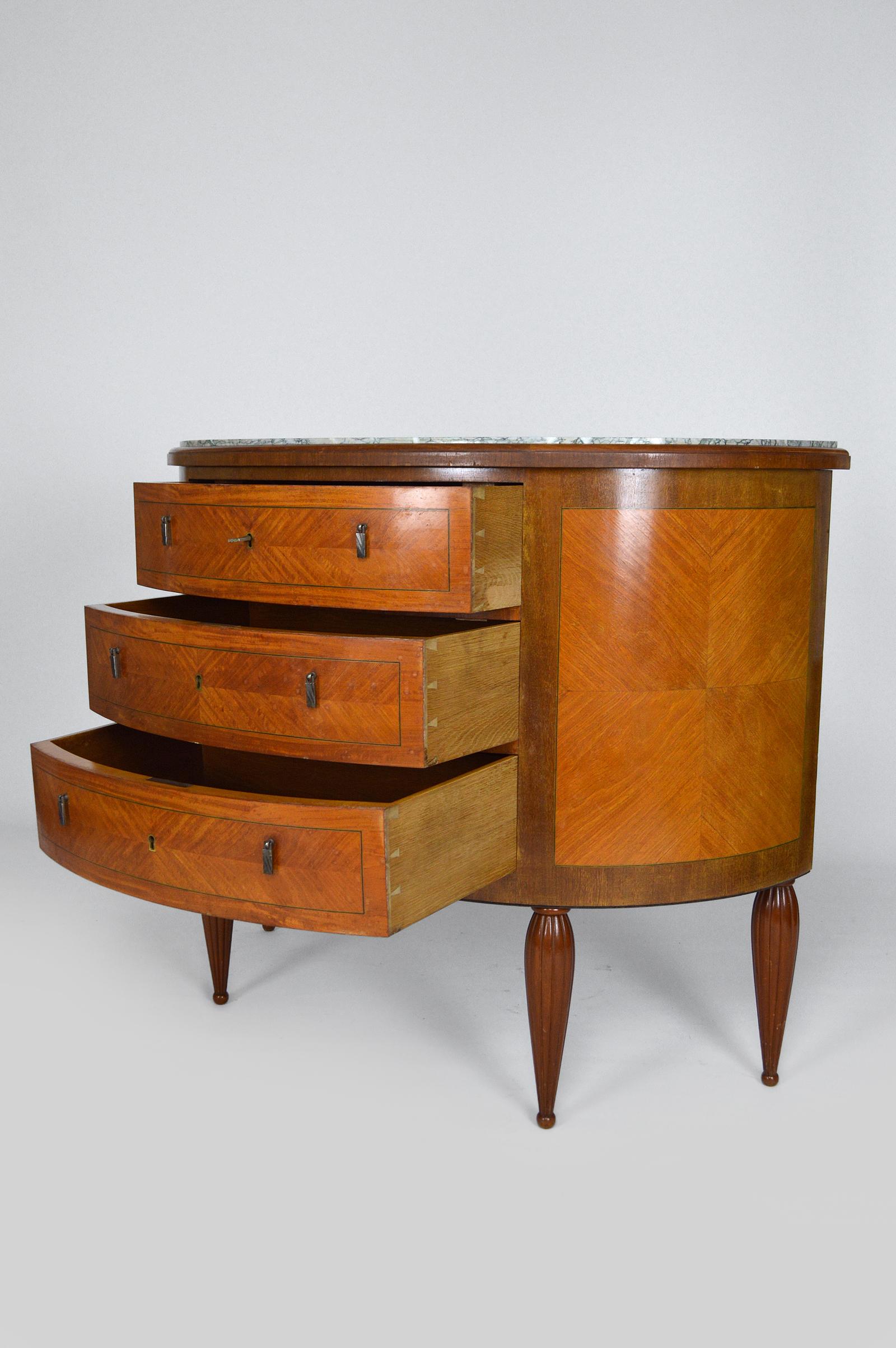 Art Deco Demilune Mahogany & Marble-Top Commode / Chest of Drawers, circa 1925 For Sale 6