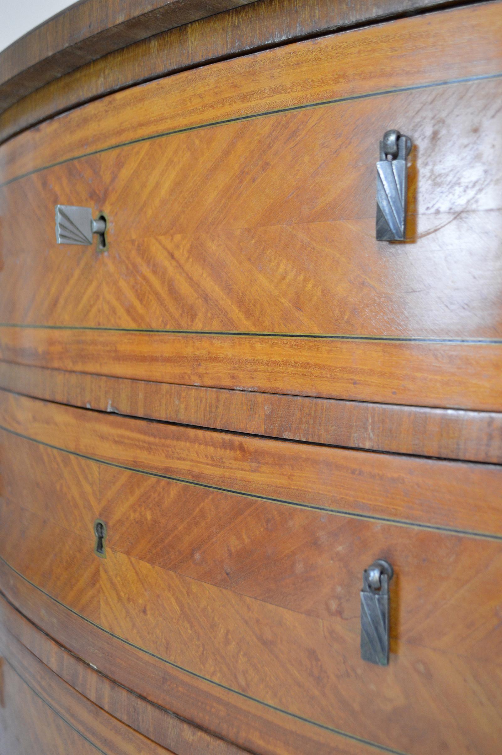 Art Deco Demilune Mahogany & Marble-Top Commode / Chest of Drawers, circa 1925 For Sale 7