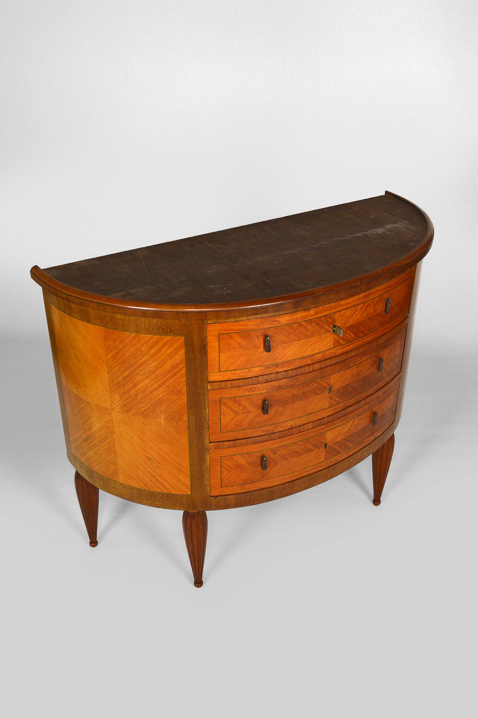 Art Deco Demilune Mahogany & Marble-Top Commode / Chest of Drawers, circa 1925 For Sale 10