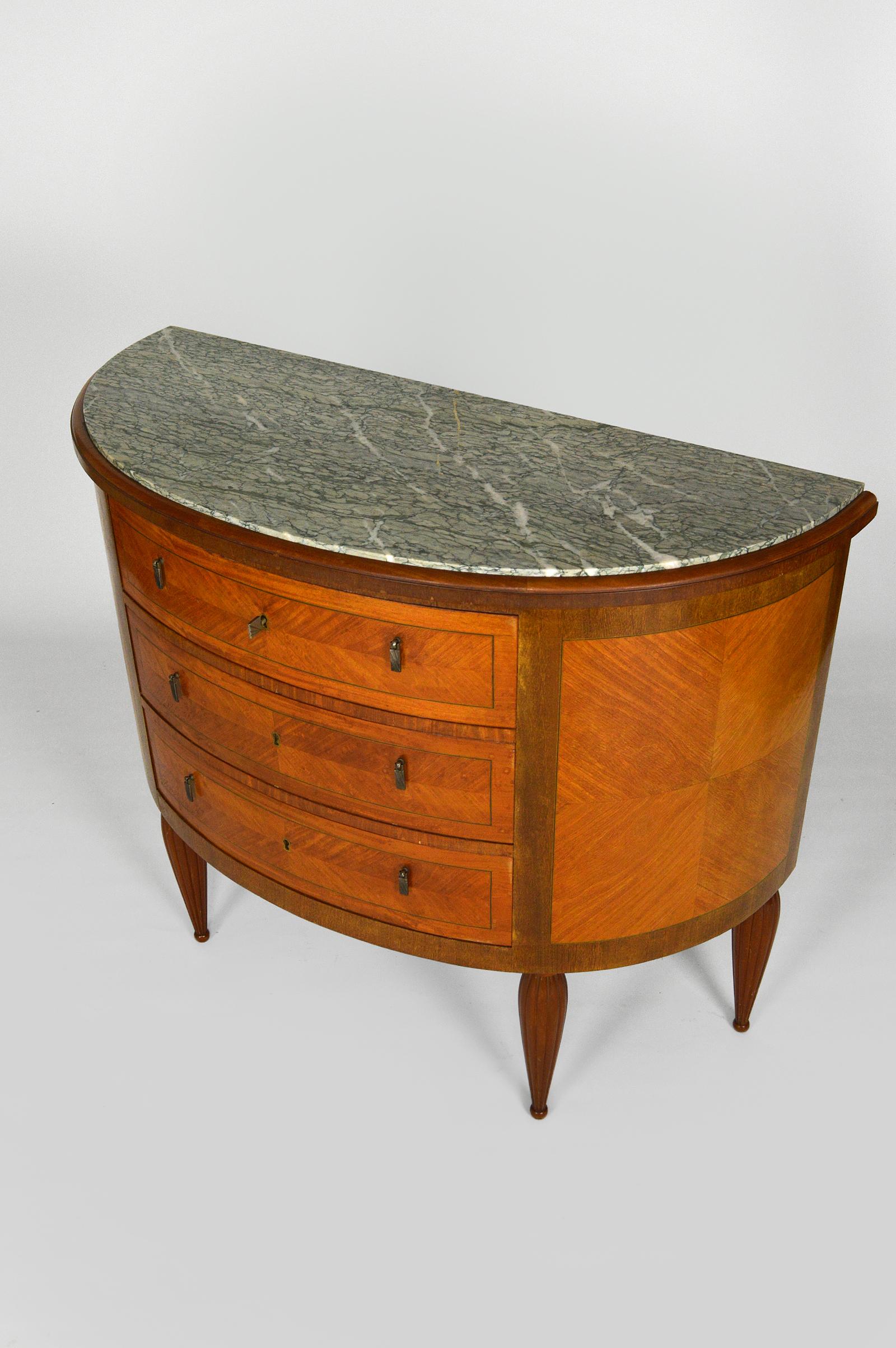 Art Deco Demilune Mahogany & Marble-Top Commode / Chest of Drawers, circa 1925 In Good Condition For Sale In L'Etang, FR