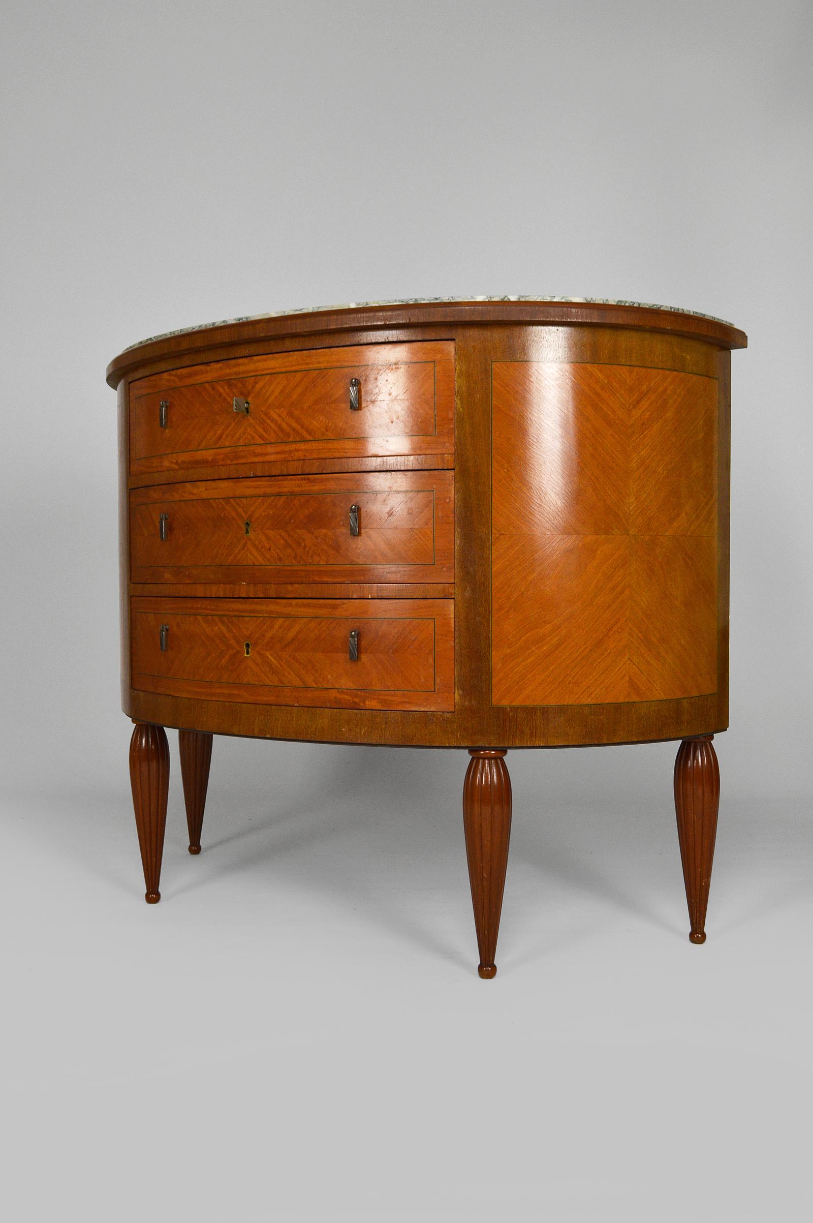 Early 20th Century Art Deco Demilune Mahogany & Marble-Top Commode / Chest of Drawers, circa 1925 For Sale