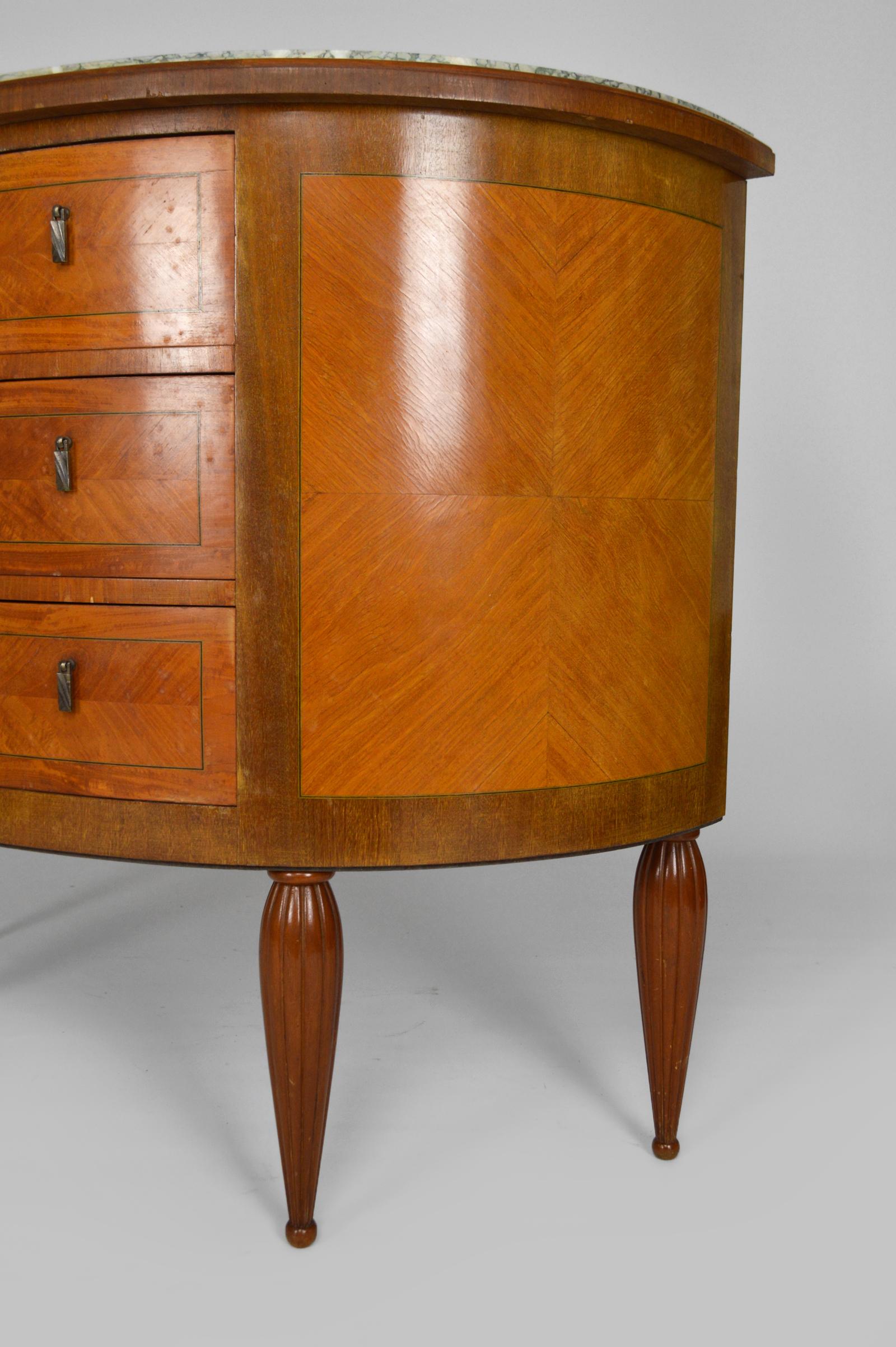 Art Deco Demilune Mahogany & Marble-Top Commode / Chest of Drawers, circa 1925 For Sale 1