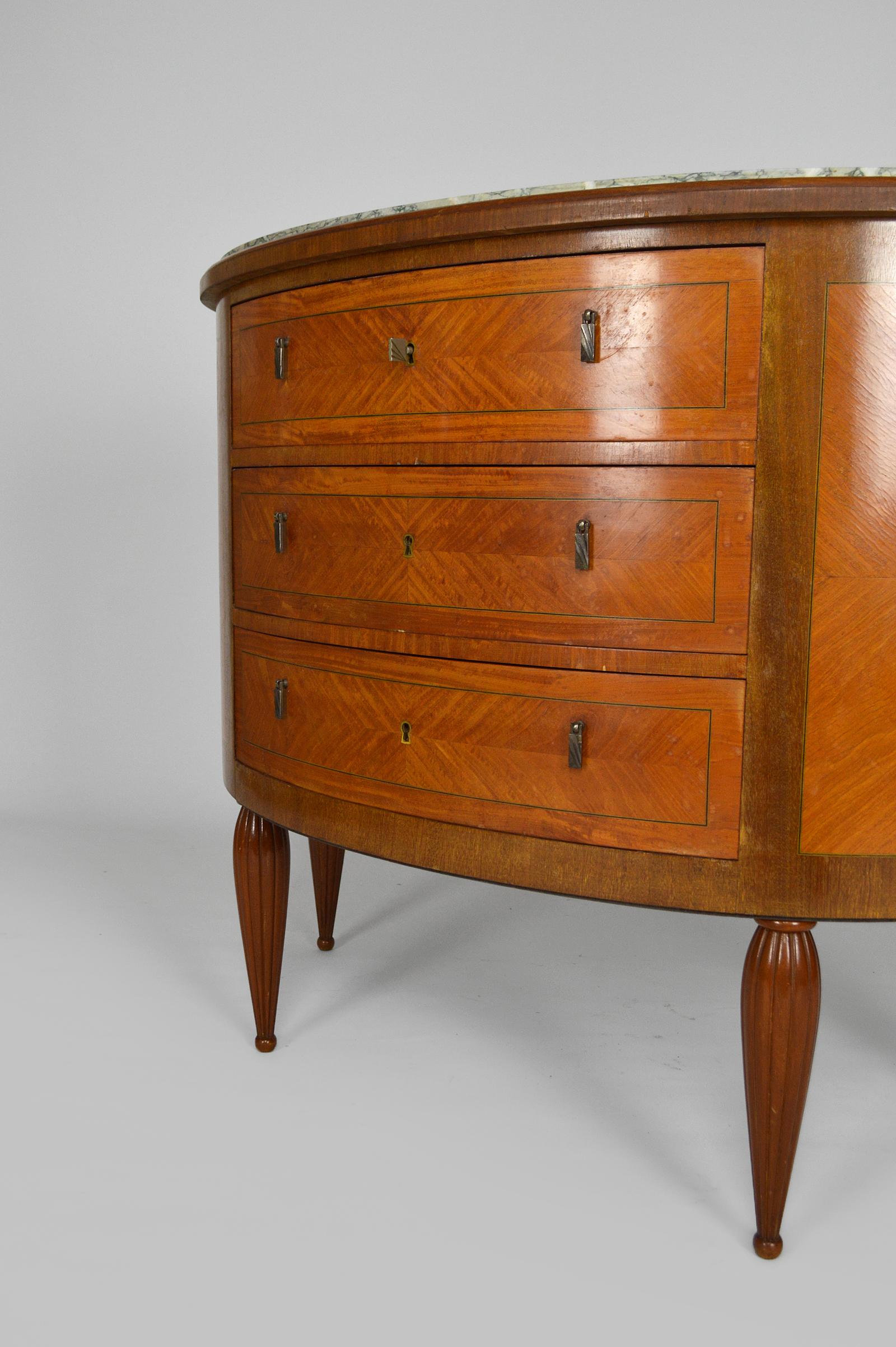 Art Deco Demilune Mahogany & Marble-Top Commode / Chest of Drawers, circa 1925 For Sale 2