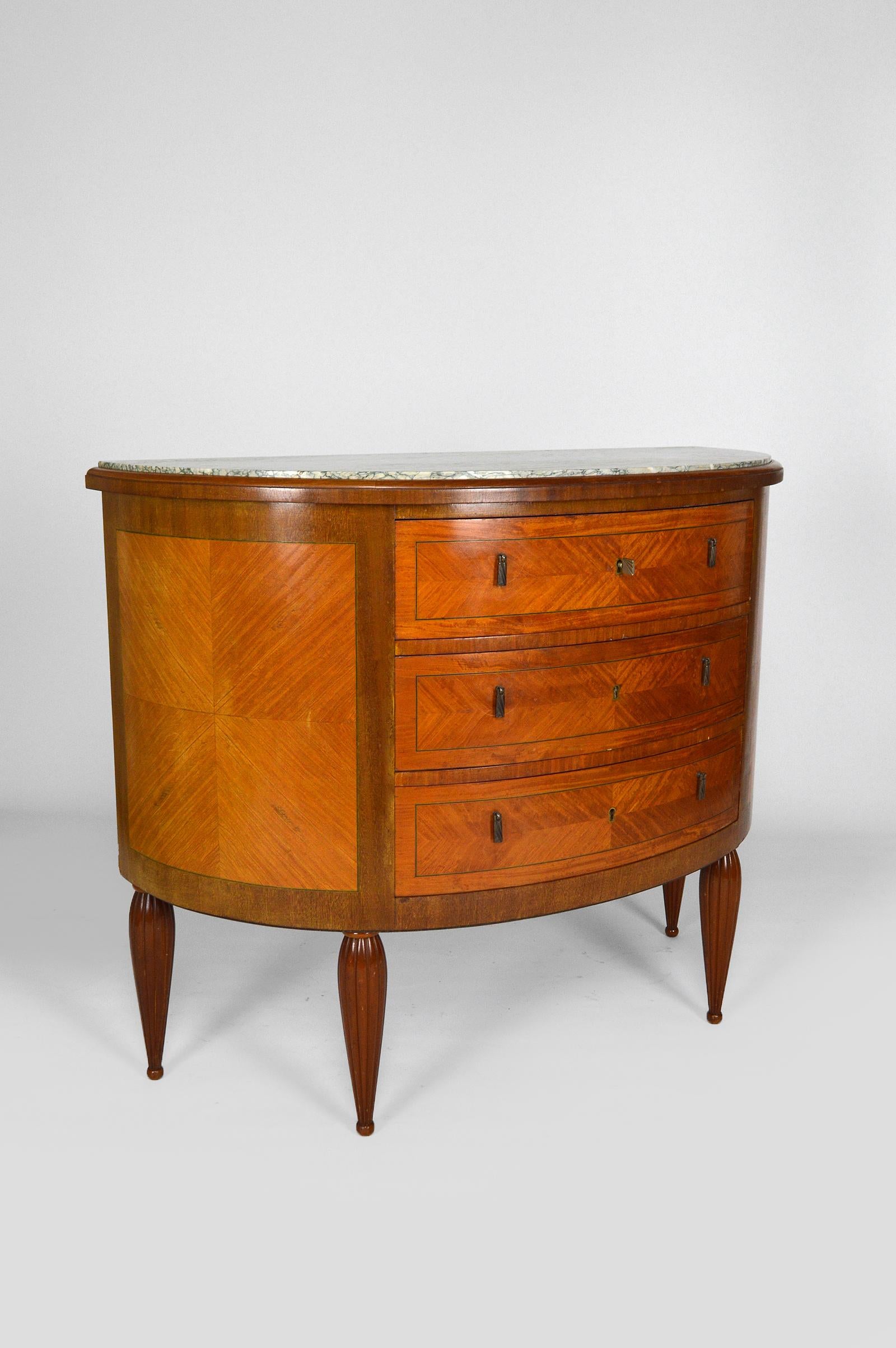 Art Deco Demilune Mahogany & Marble-Top Commode / Chest of Drawers, circa 1925 For Sale 3