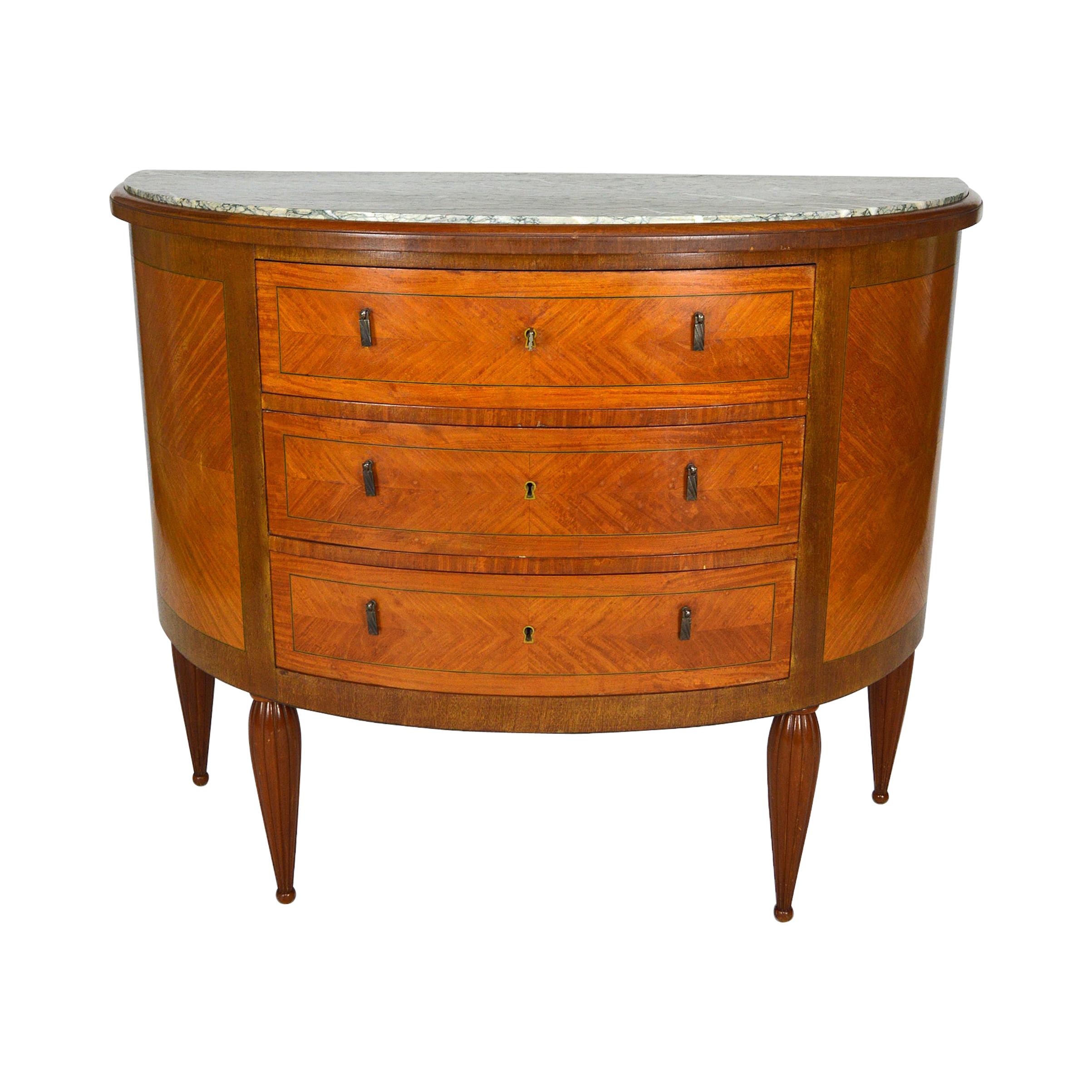 Art Deco Demilune Mahogany & Marble-Top Commode / Chest of Drawers, circa 1925 For Sale