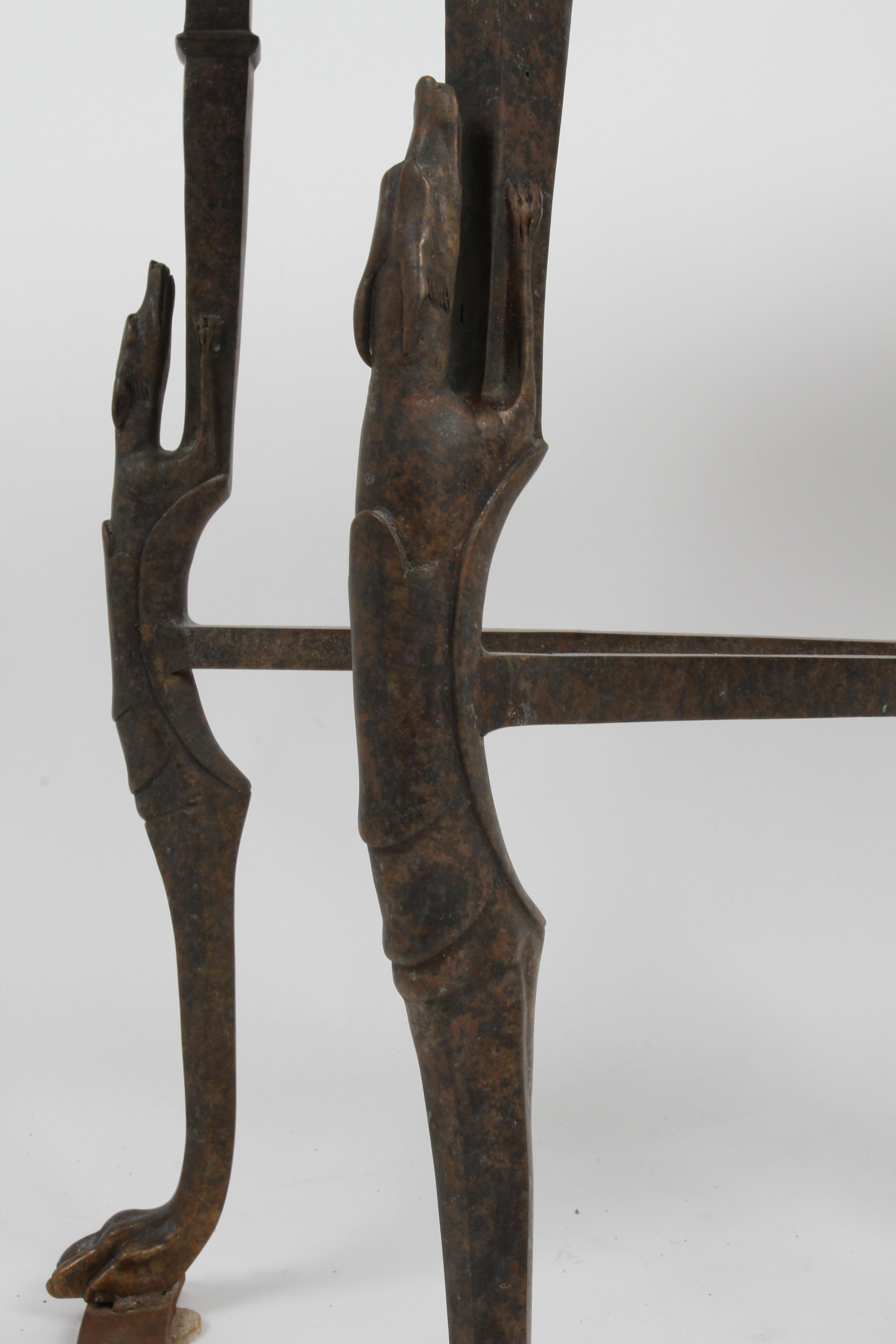 Console Demi-Lune Art Déco en marbre avec lévriers stylisés en bronze sur pieds en pattes en vente 11