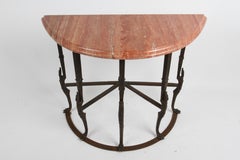 Art Deco Demi-Lune Marble Console with Bronze Stylized Greyhounds on Paw Feet