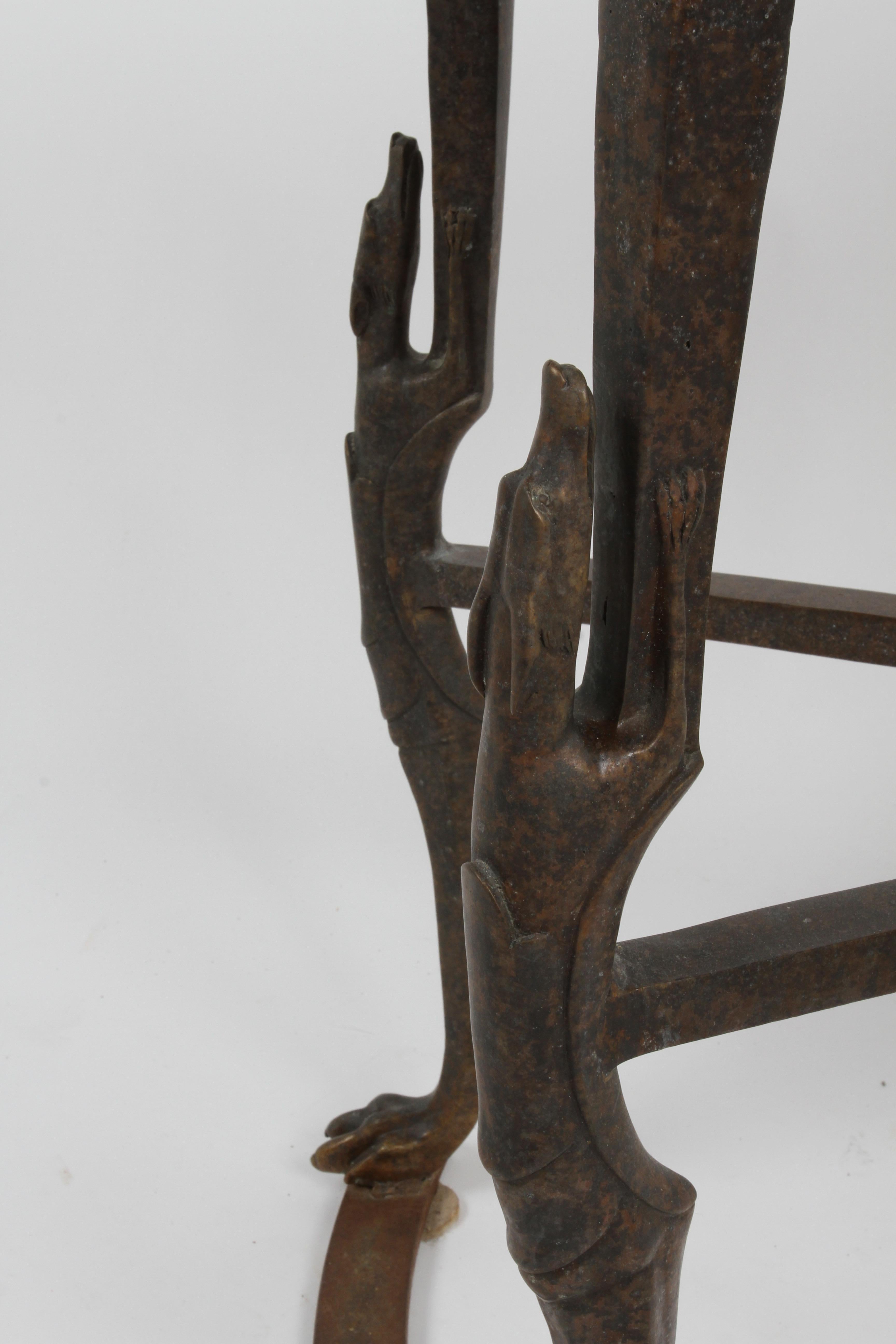 Art Deco Demi-Lune Marble Console with Bronze Stylized Greyhounds on Paw Feet For Sale 1