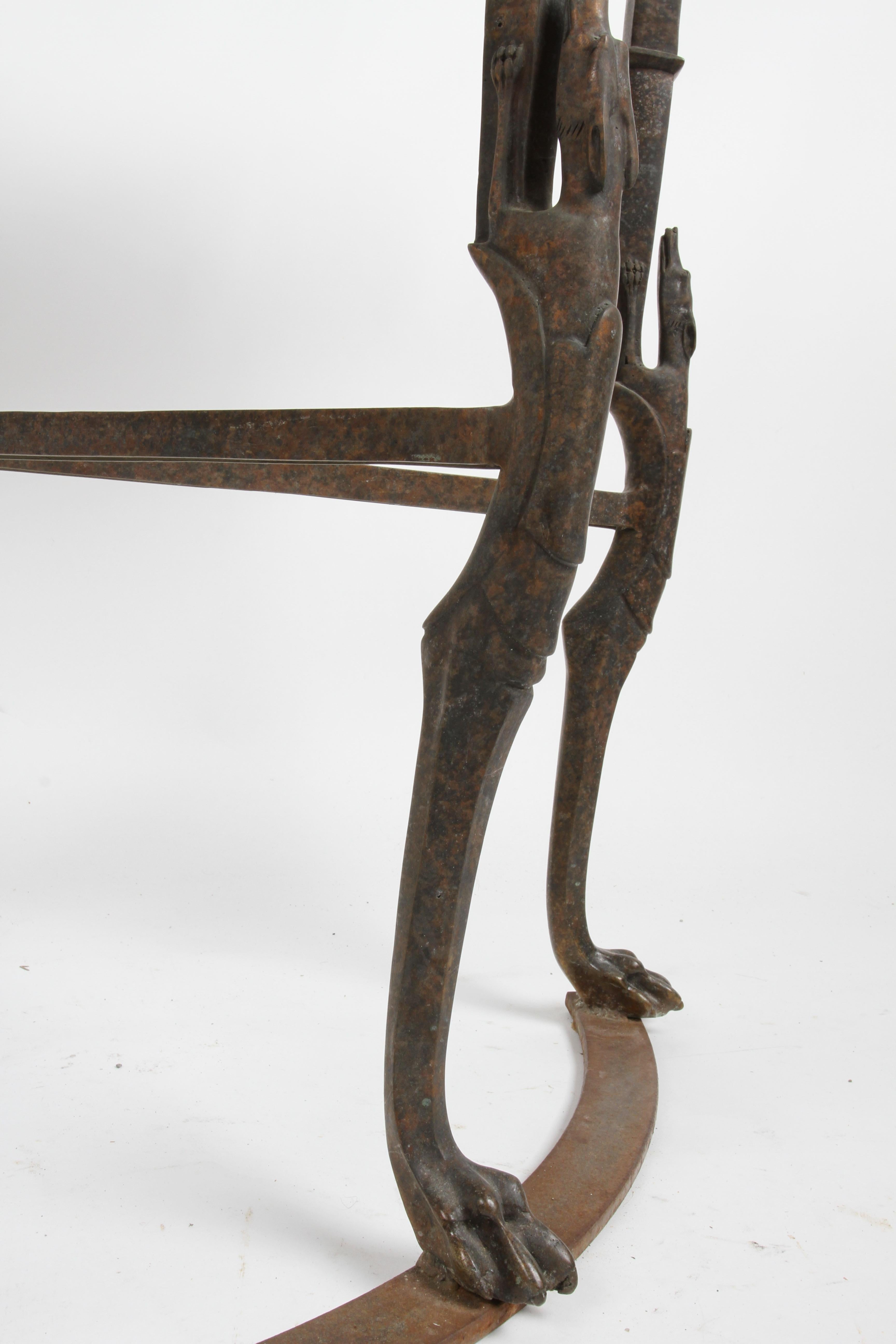 Console Demi-Lune Art Déco en marbre avec lévriers stylisés en bronze sur pieds en pattes en vente 2