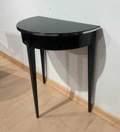 Art Deco Demilune Side Table, Black Lacquer and Metal, France, circa 1930