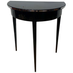 Art Deco Demilune Side Table, Black Lacquer and Metal, France, circa 1930