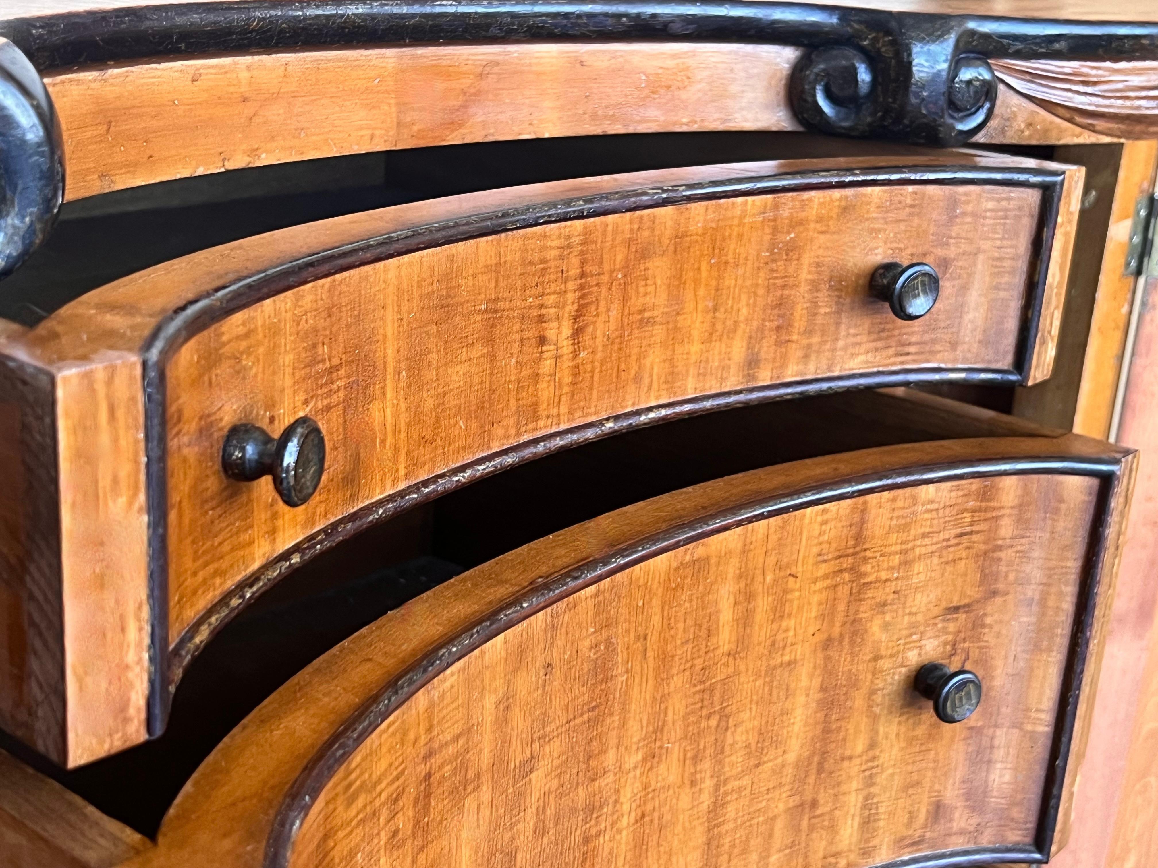 Art Deco Demilune Burl Walnut and Ebonized Credenza with doors and drawers For Sale 6