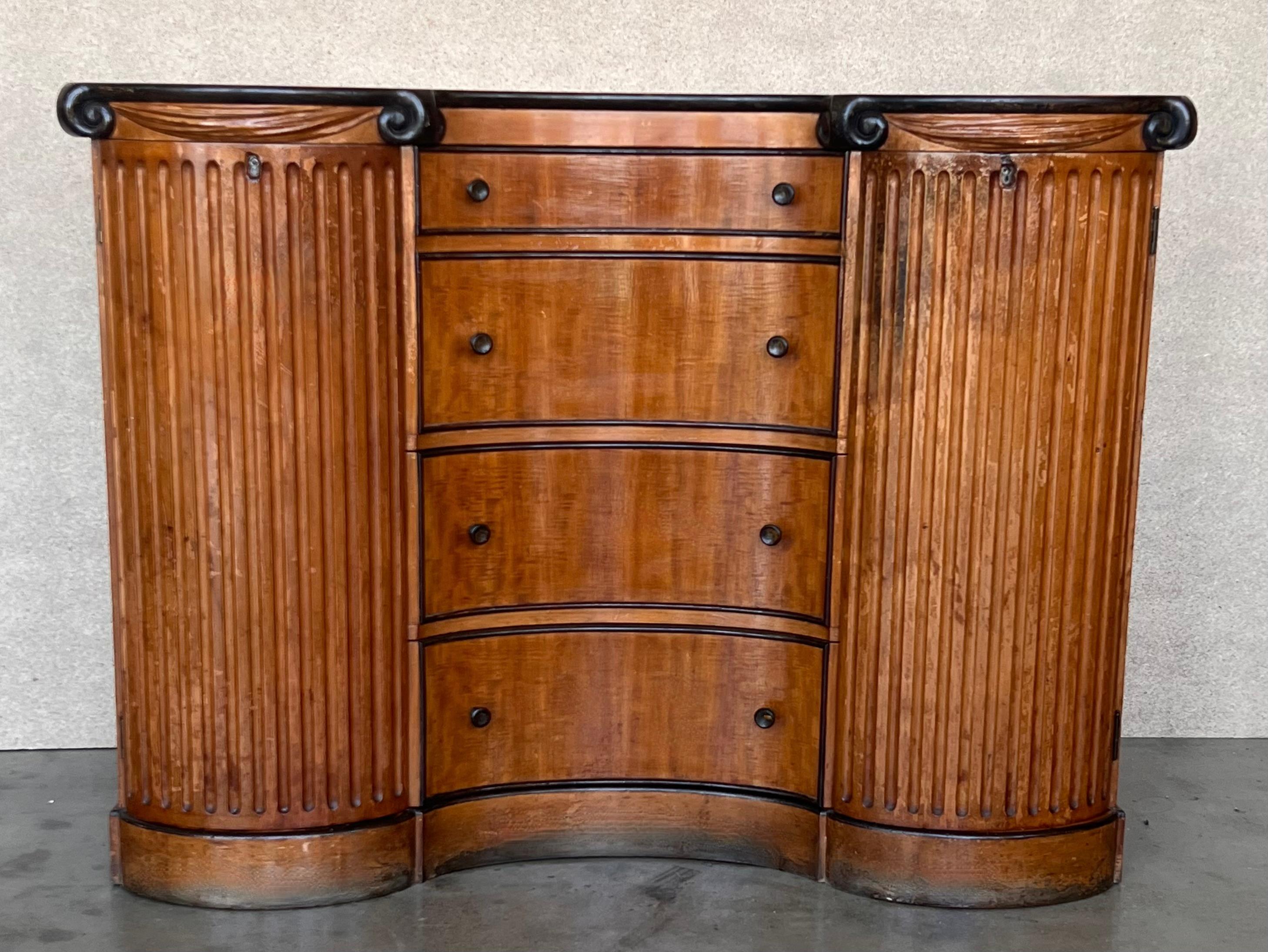 An extraordinary, very fine quality, circa 1920s French burled walnut sideboard (credenza server bar cabinet buffet chest)   A most impressive masterpiece, exquisitely hand-crafted in the early 20th century, most likely the very finest quality