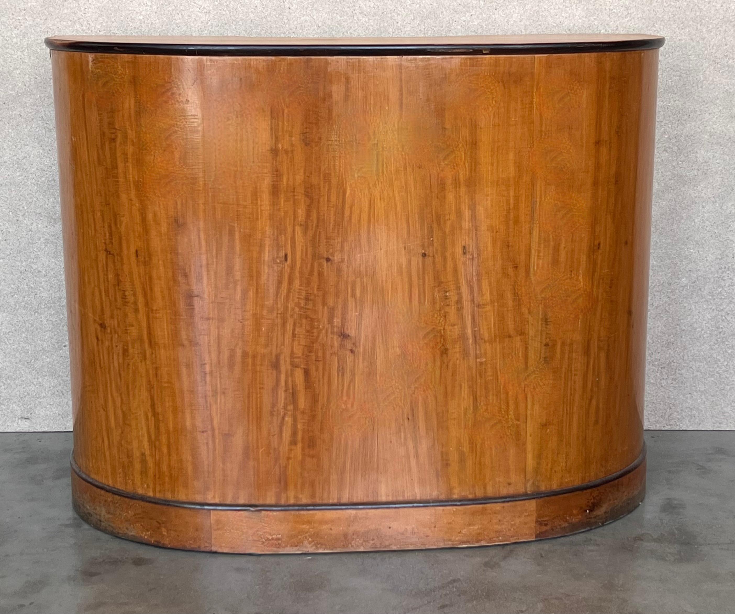 Art Deco Demilune Burl Walnut and Ebonized Credenza with doors and drawers For Sale 1