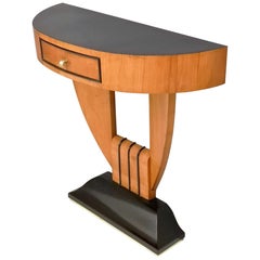 Art Deco Demilune Cherrywood and Ebonized Wood Console Table, Italy, 1940s