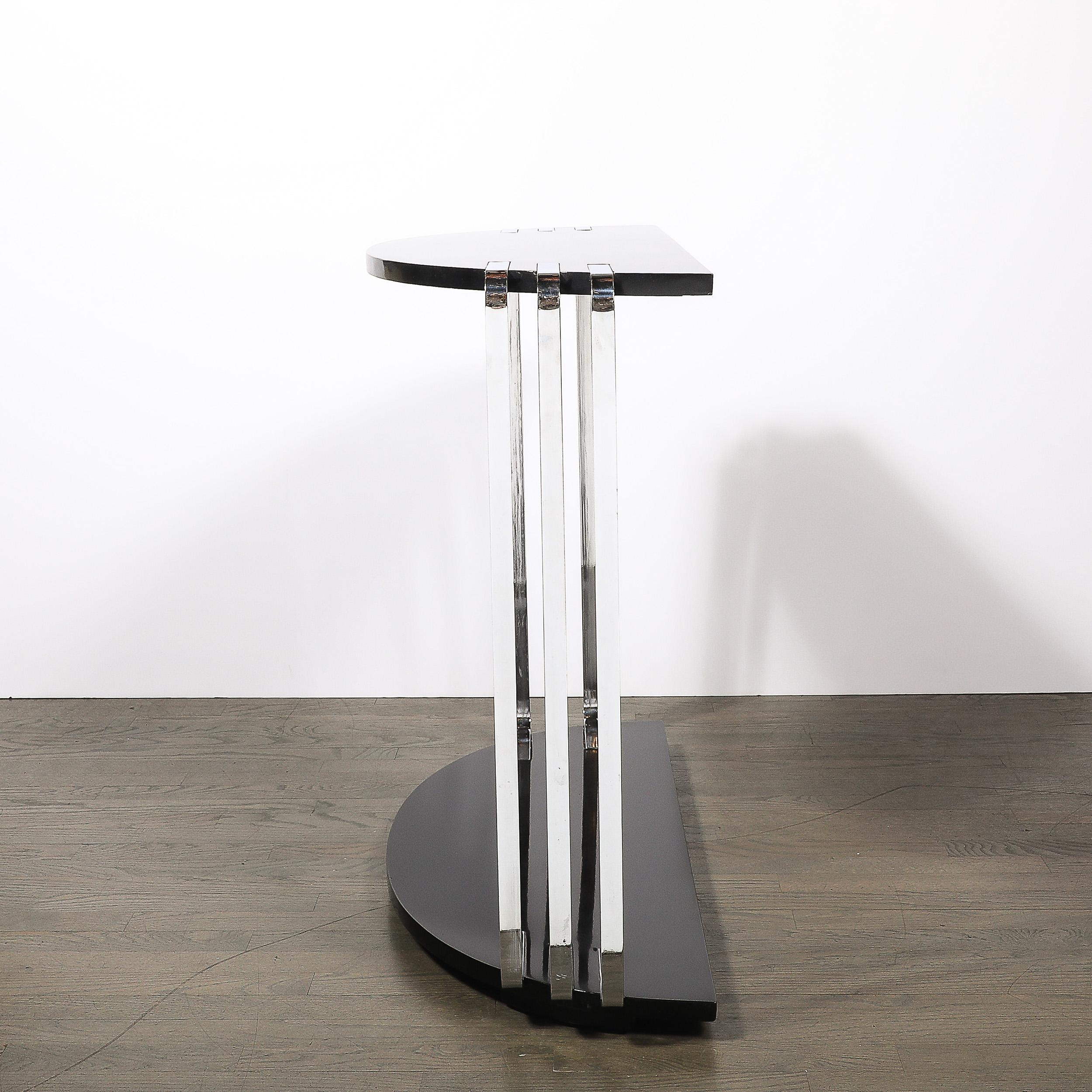 Art Deco Demilune Chrome and Black Lacquer Console Table by Donald Deskey For Sale 6