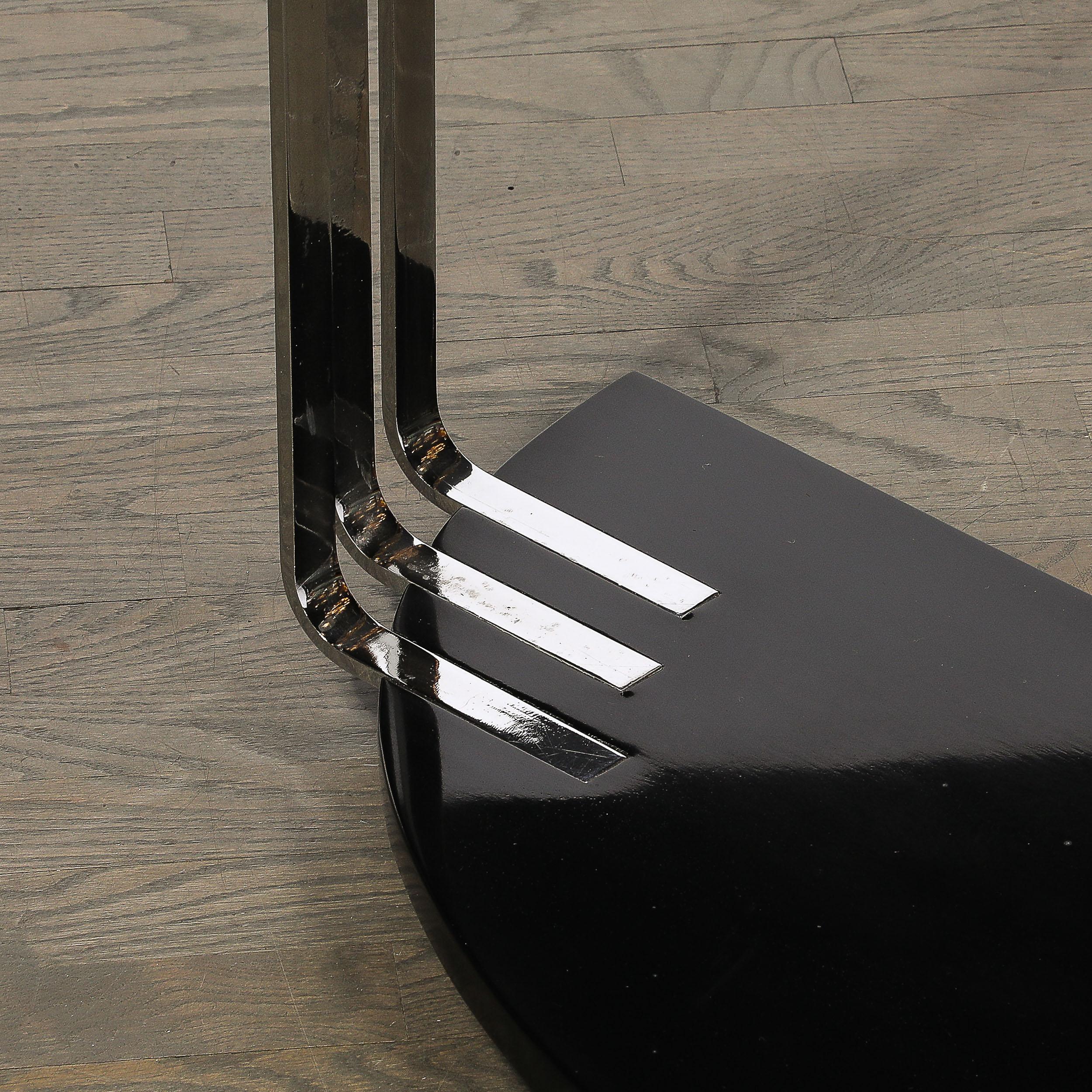 Art Deco Demilune Chrome and Black Lacquer Console Table by Donald Deskey For Sale 8